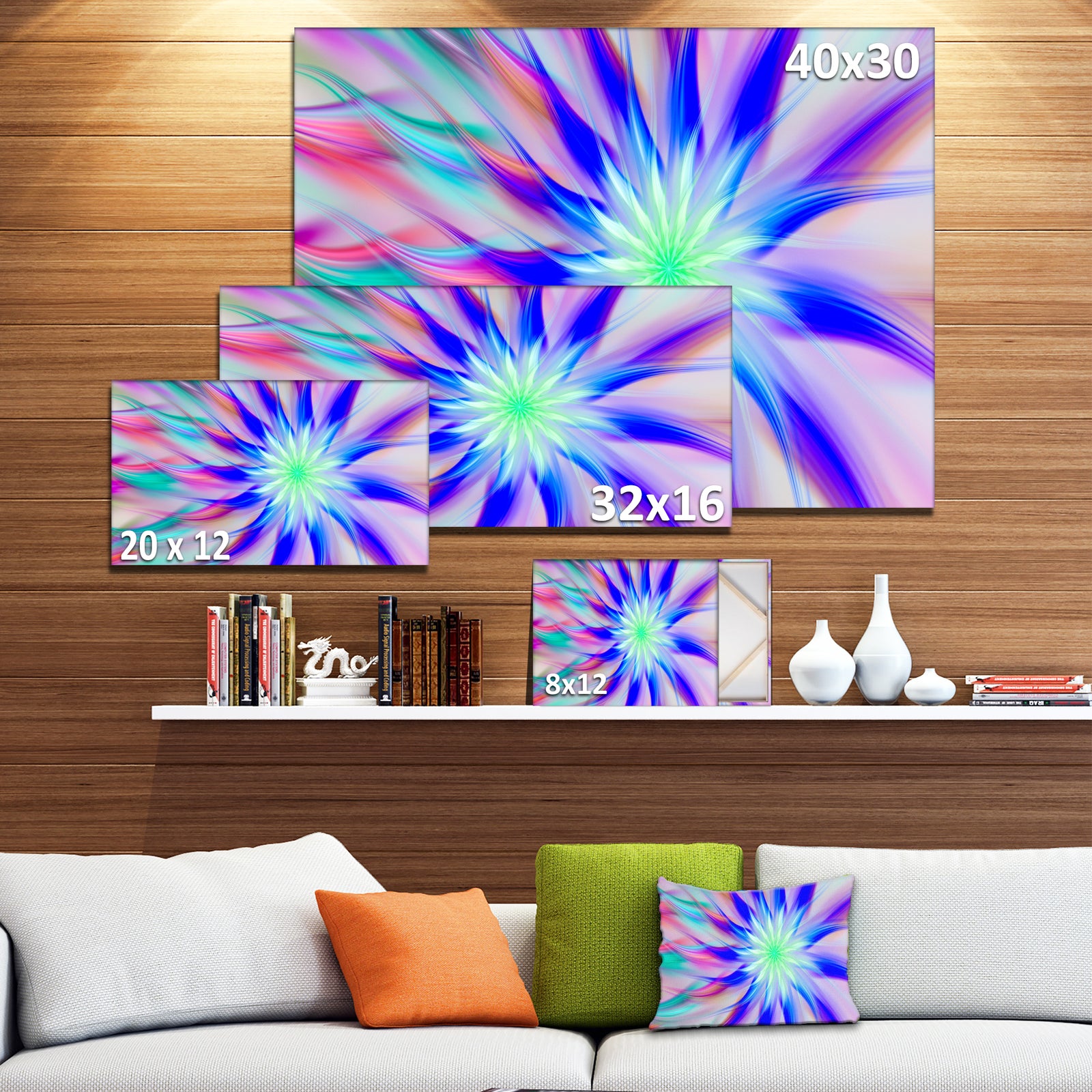Exotic Blue Fractal Spiral Flower - Extra Large Abstract Canvas Art Print