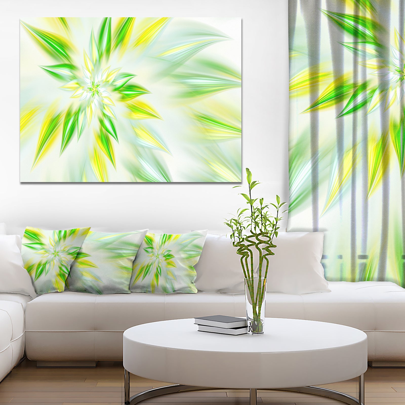 Light Green Fractal Spiral Flower - Extra Large Abstract Canvas Art Print