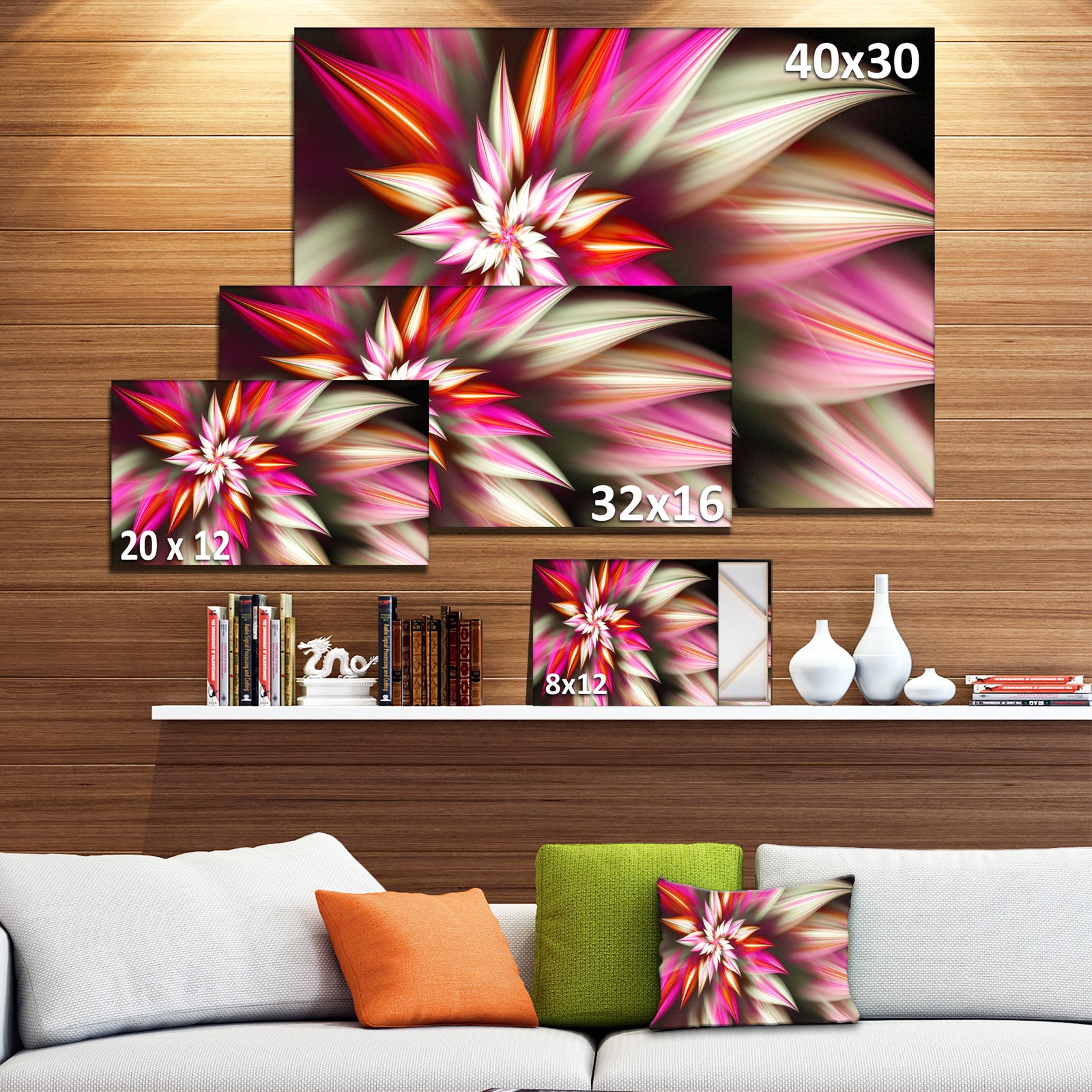 Exotic Red Fractal Spiral Flower - Extra Large Abstract Canvas Art Print
