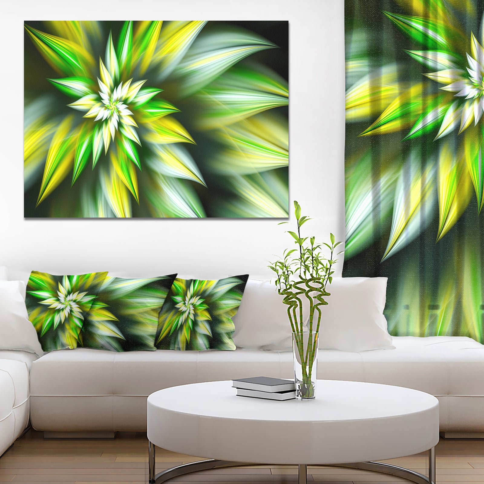 Exotic Green Fractal Spiral Flower - Extra Large Abstract Canvas Art Print
