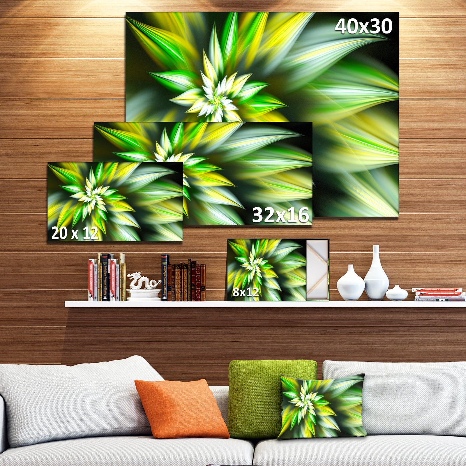 Exotic Green Fractal Spiral Flower - Extra Large Abstract Canvas Art Print