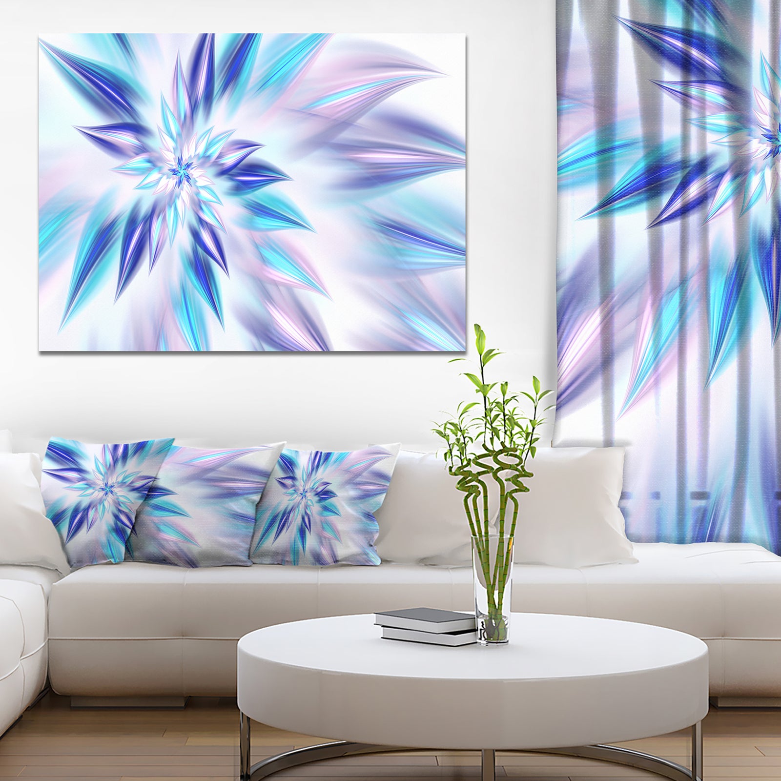 Light Blue Fractal Spiral Flower - Extra Large Abstract Canvas Art Print
