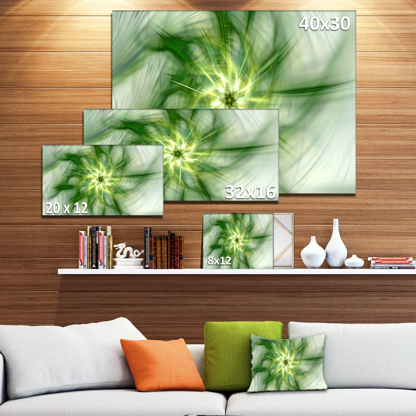 Rotating Bright Green Flower - Extra Large Abstract Canvas Art Print