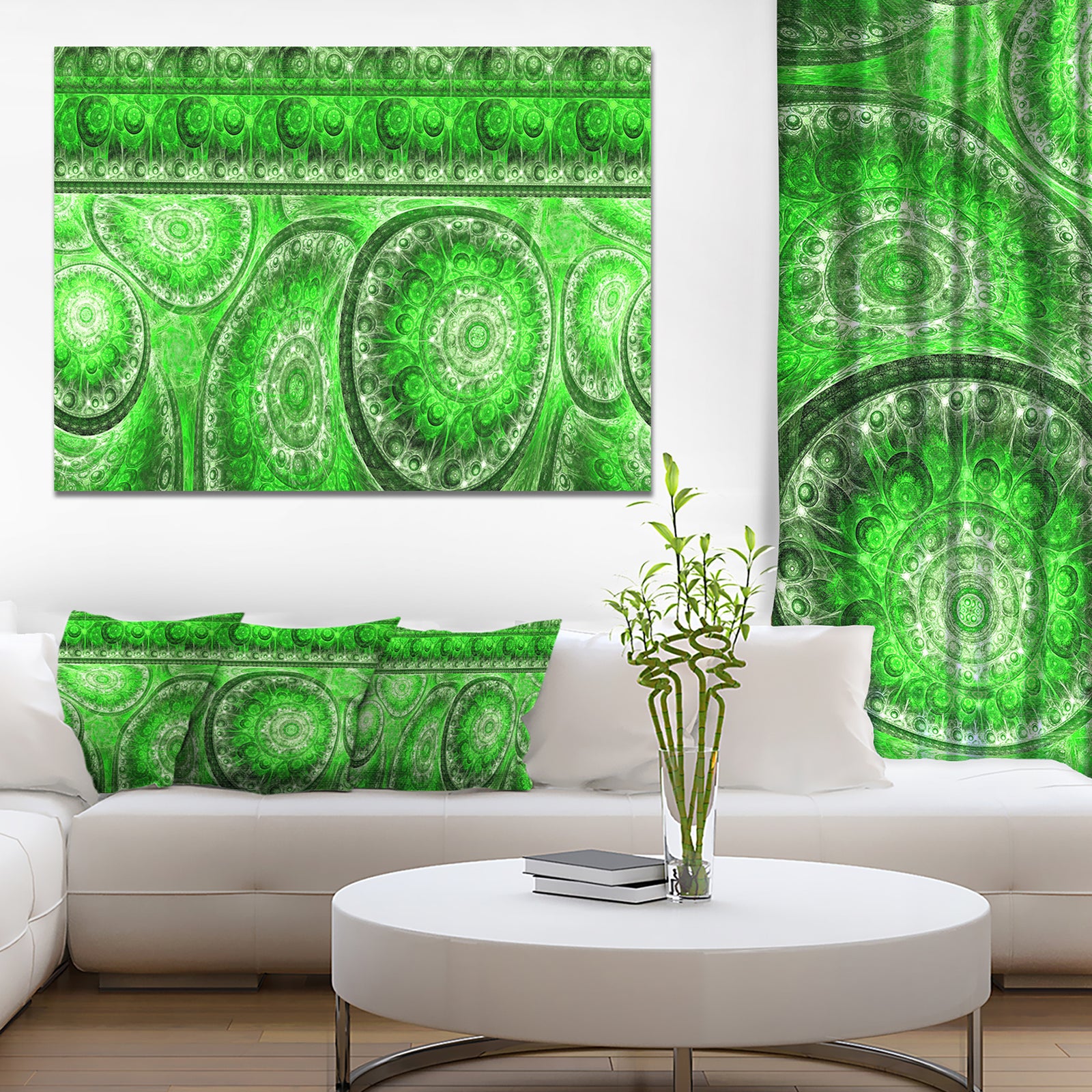 Green Living Cells Fractal Design - Extra Large Abstract Canvas Art Print
