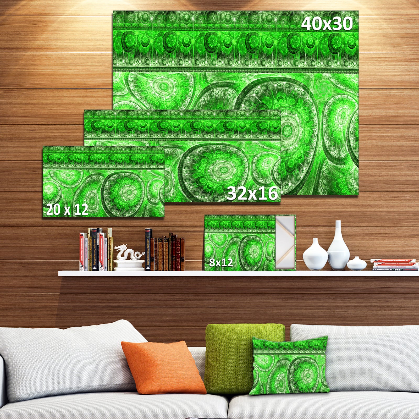 Green Living Cells Fractal Design - Extra Large Abstract Canvas Art Print