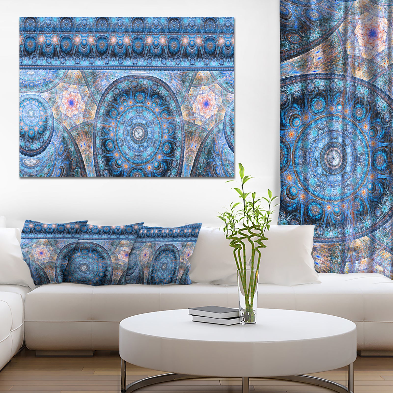 Light Blue Living Cells Fractal Design - Extra Large Abstract Canvas Art Print