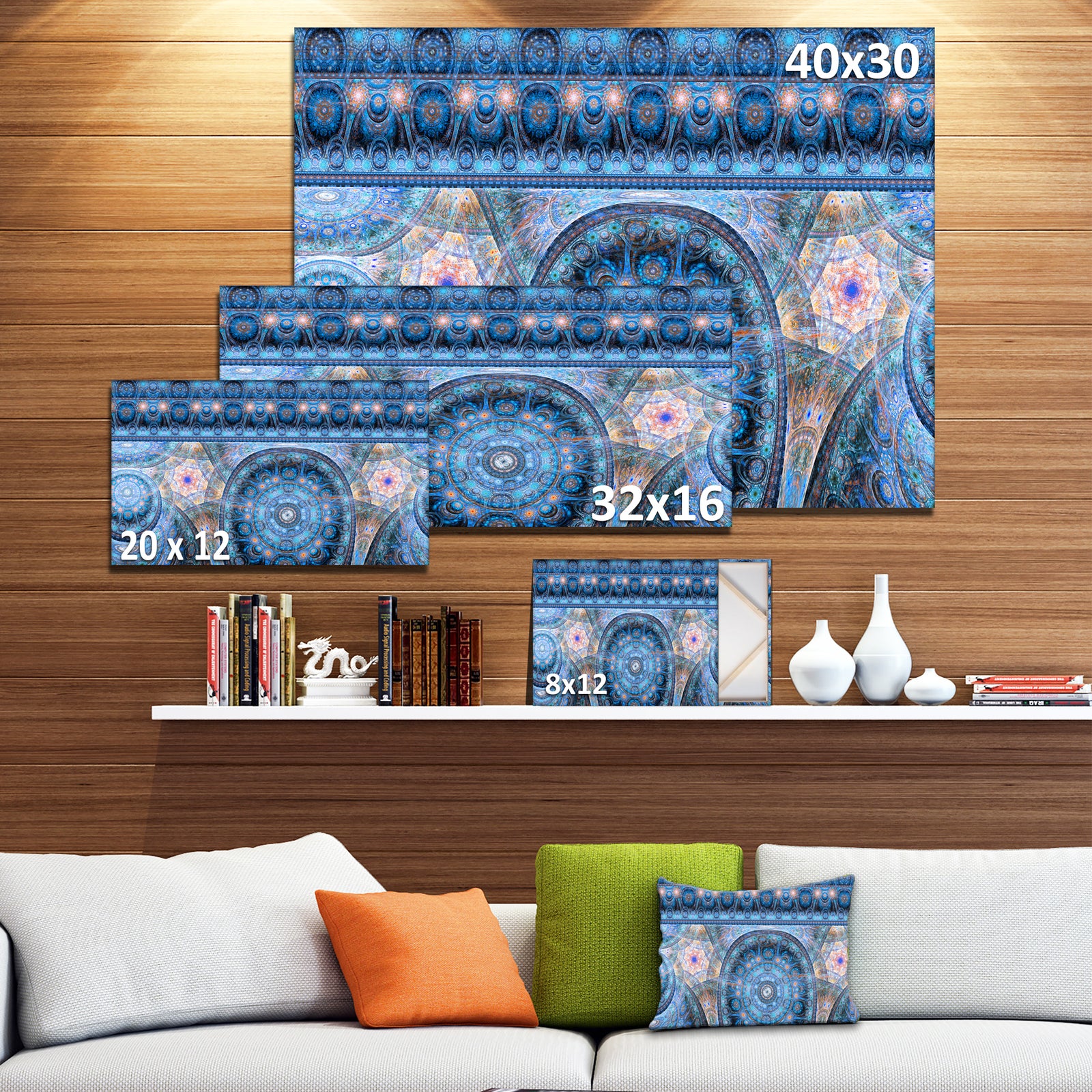 Light Blue Living Cells Fractal Design - Extra Large Abstract Canvas Art Print