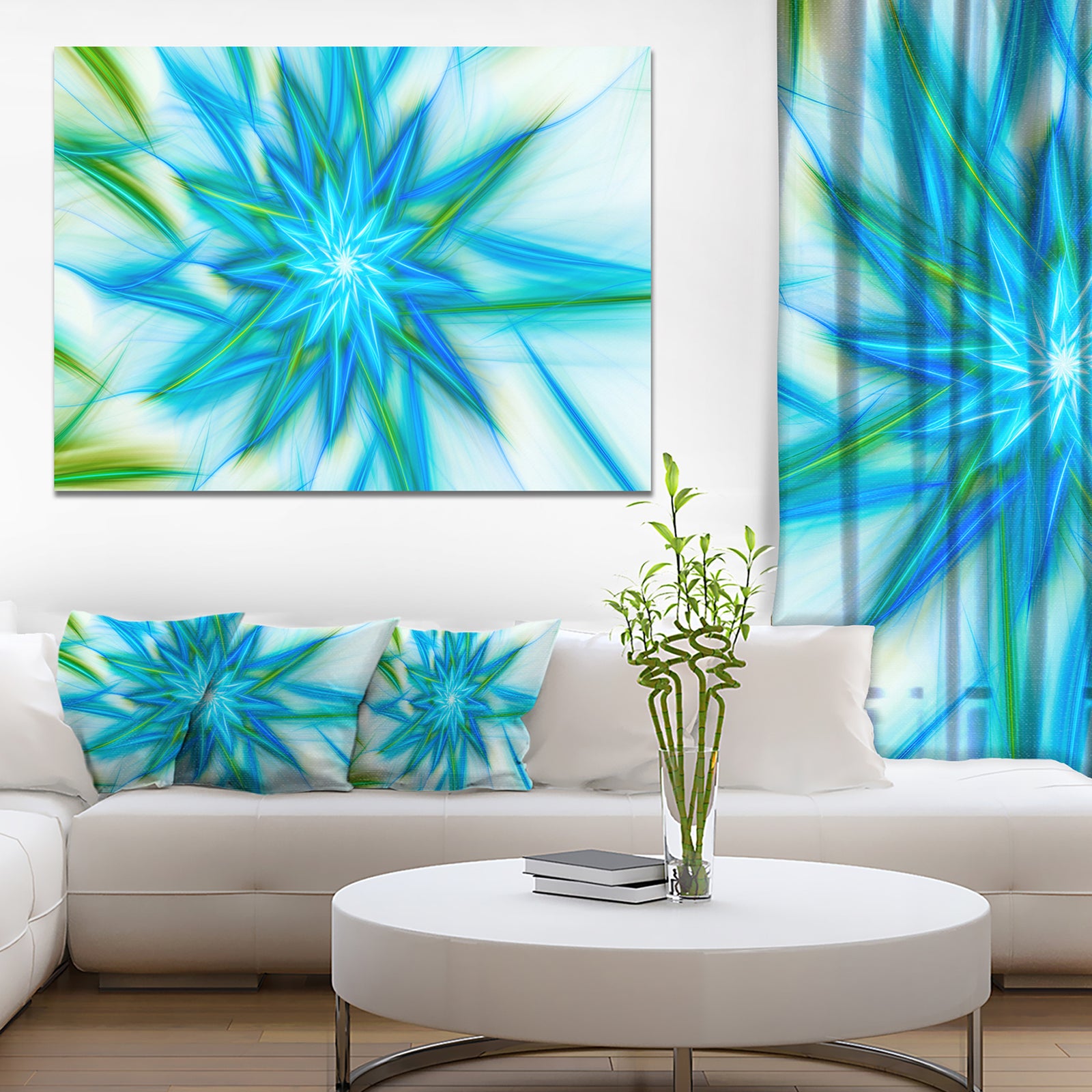 Blue Fractal Shining Bright Star - Extra Large Abstract Canvas Art Print