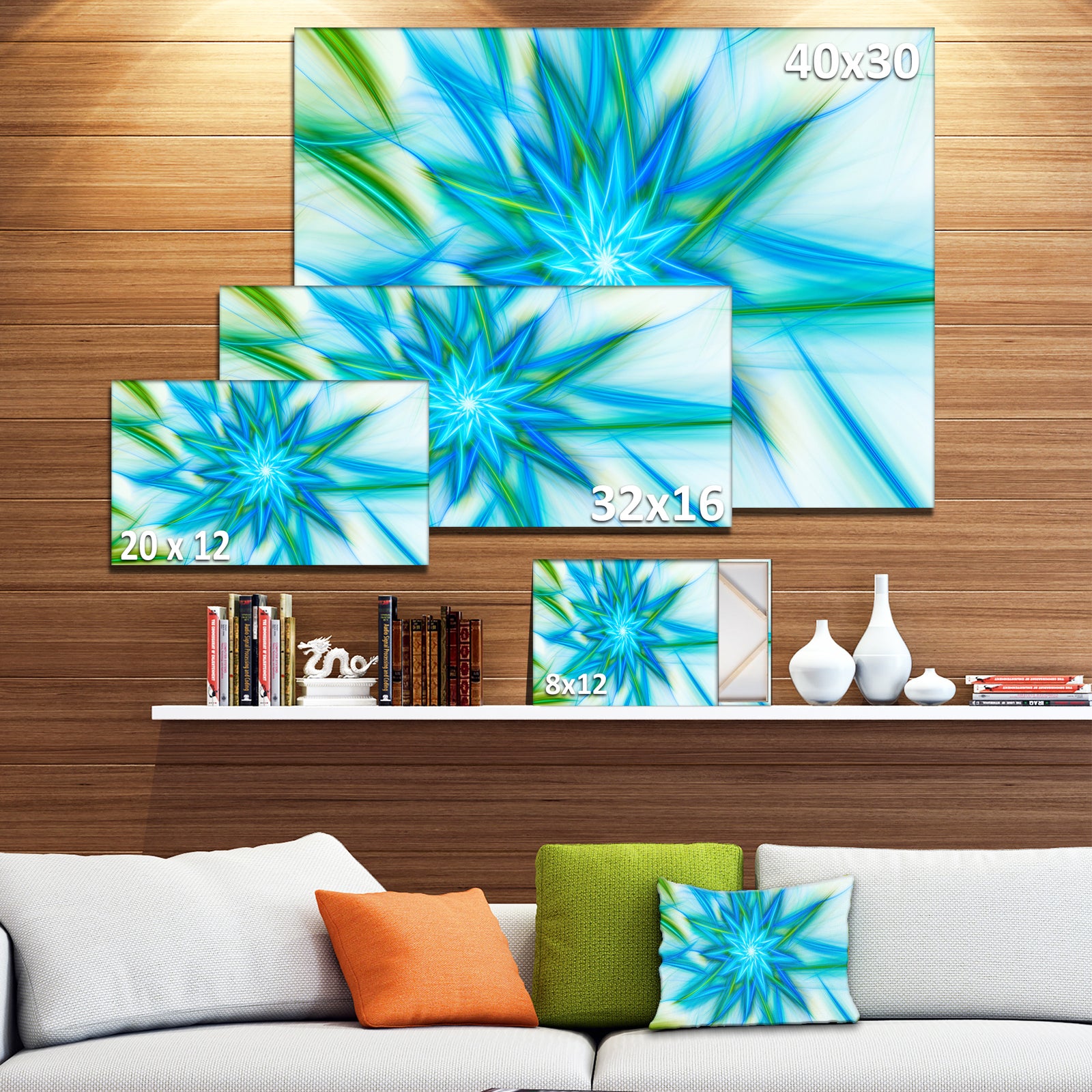 Blue Fractal Shining Bright Star - Extra Large Abstract Canvas Art Print