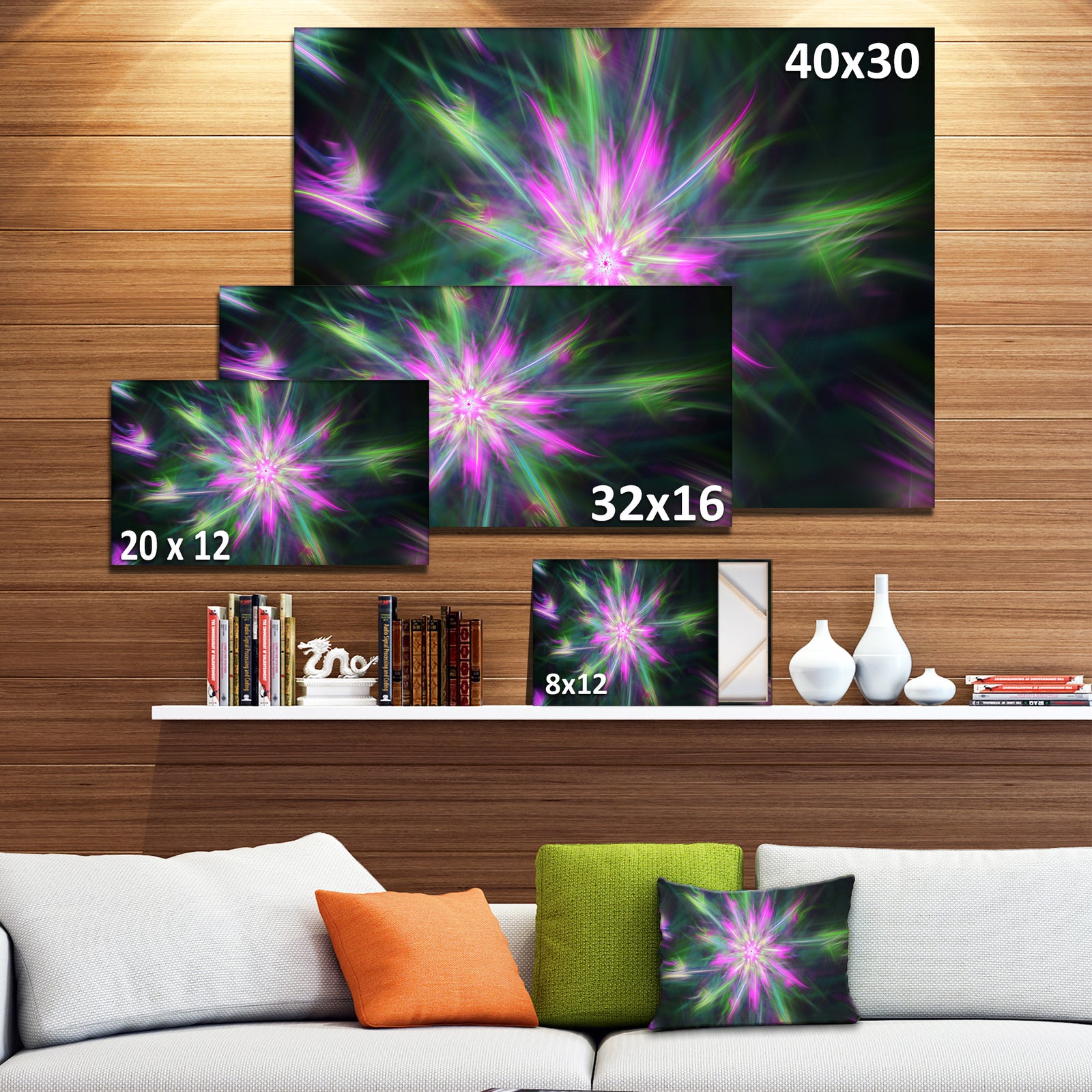 Green Fractal Shining Bright Star - Extra Large Abstract Canvas Art Print