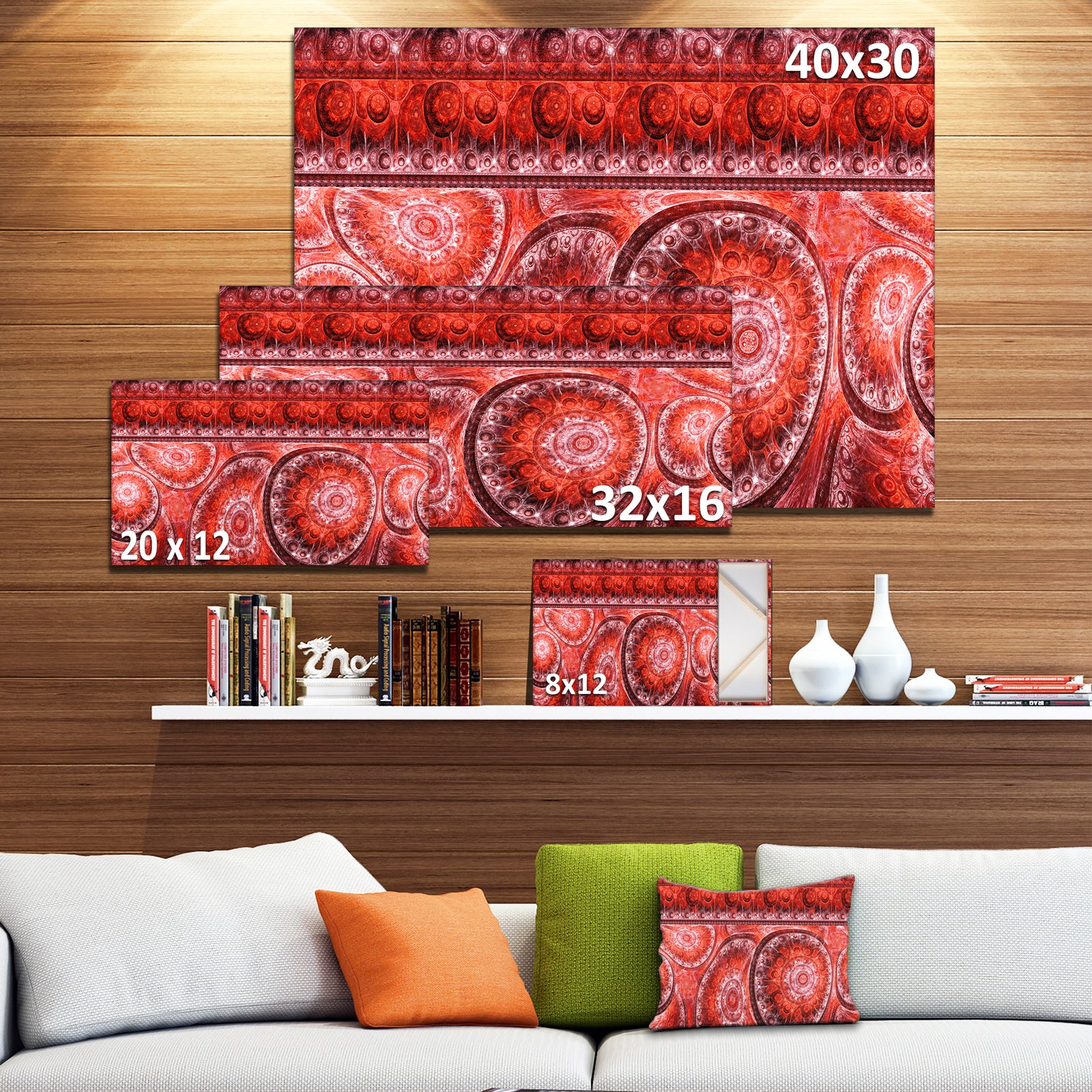 Red Living Cells Fractal Design - Extra Large Abstract Canvas Art Print