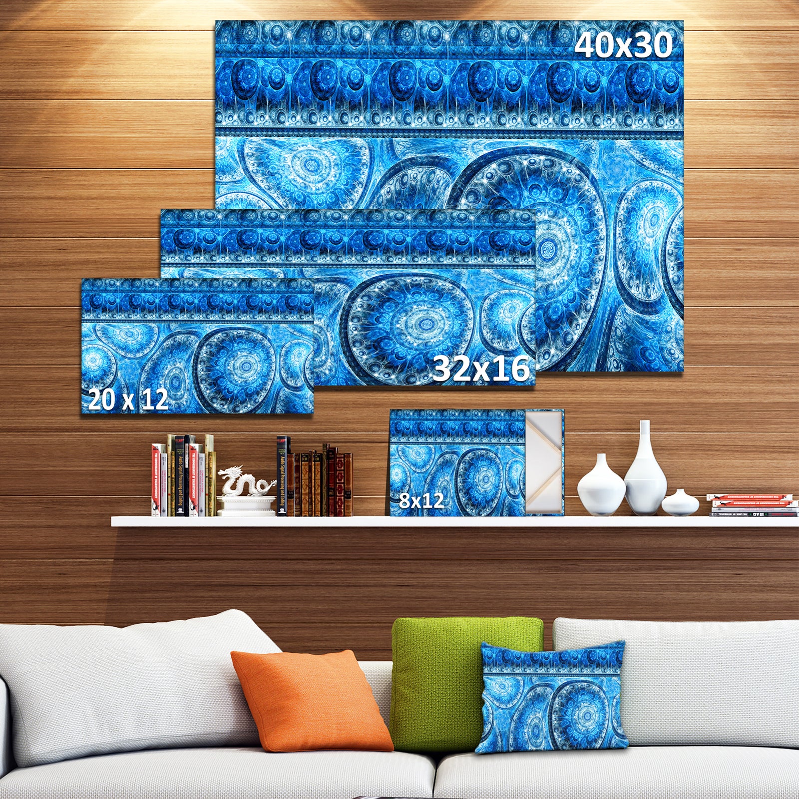 Blue Living Cells Fractal Design - Extra Large Abstract Canvas Art Print