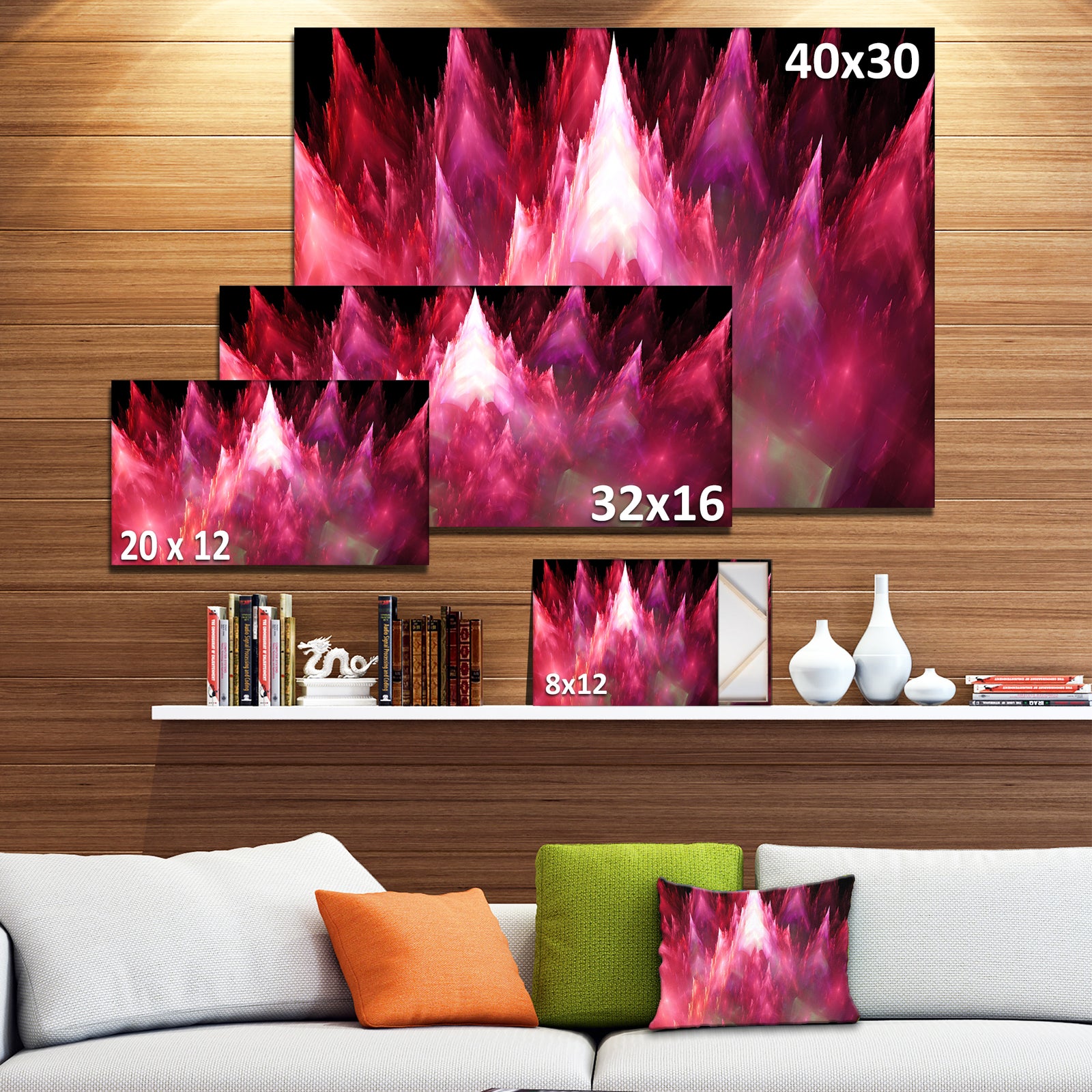Red Fractal Crystals Design - Extra Large Abstract Canvas Art Print