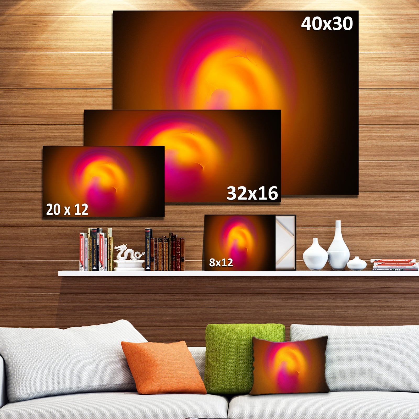 Yellow Pink Misty Sphere on Black - Extra Large Abstract Canvas Art Print