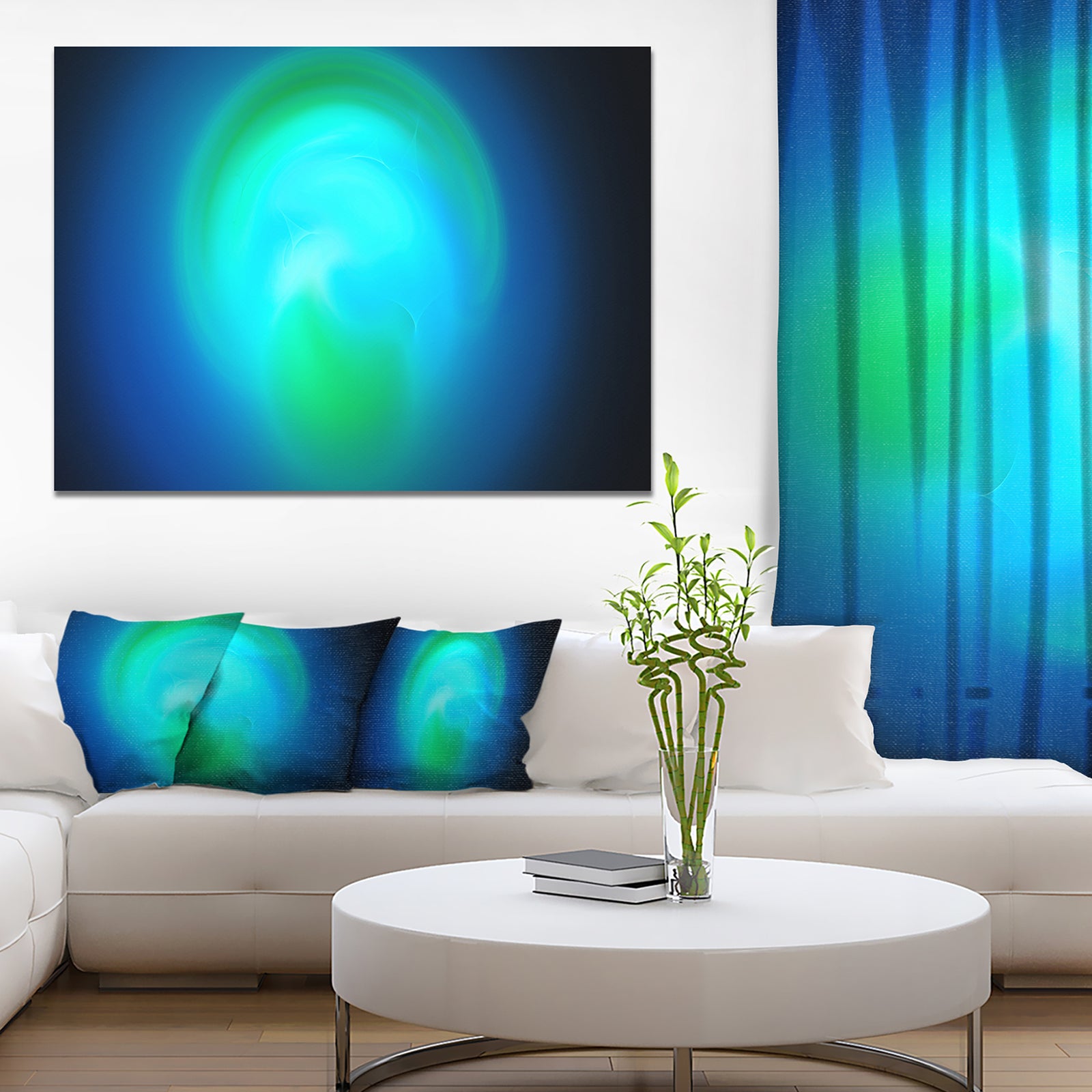 Blue Misty Sphere on Black - Extra Large Abstract Canvas Art Print