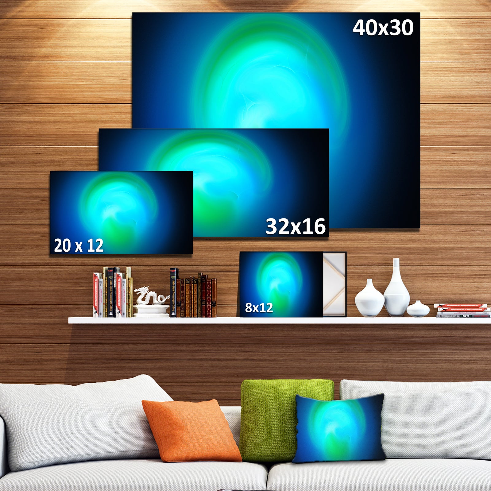 Blue Misty Sphere on Black - Extra Large Abstract Canvas Art Print