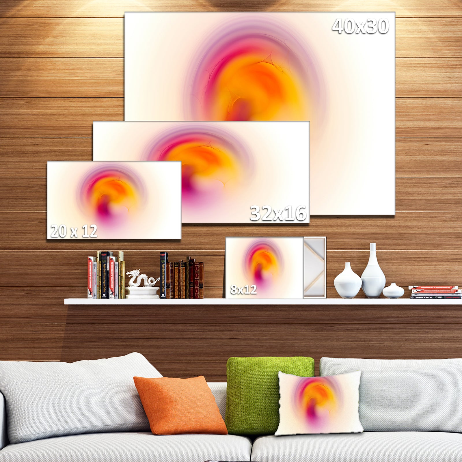 Pink Yellow Luminous Misty Sphere - Extra Large Abstract Canvas Art Print