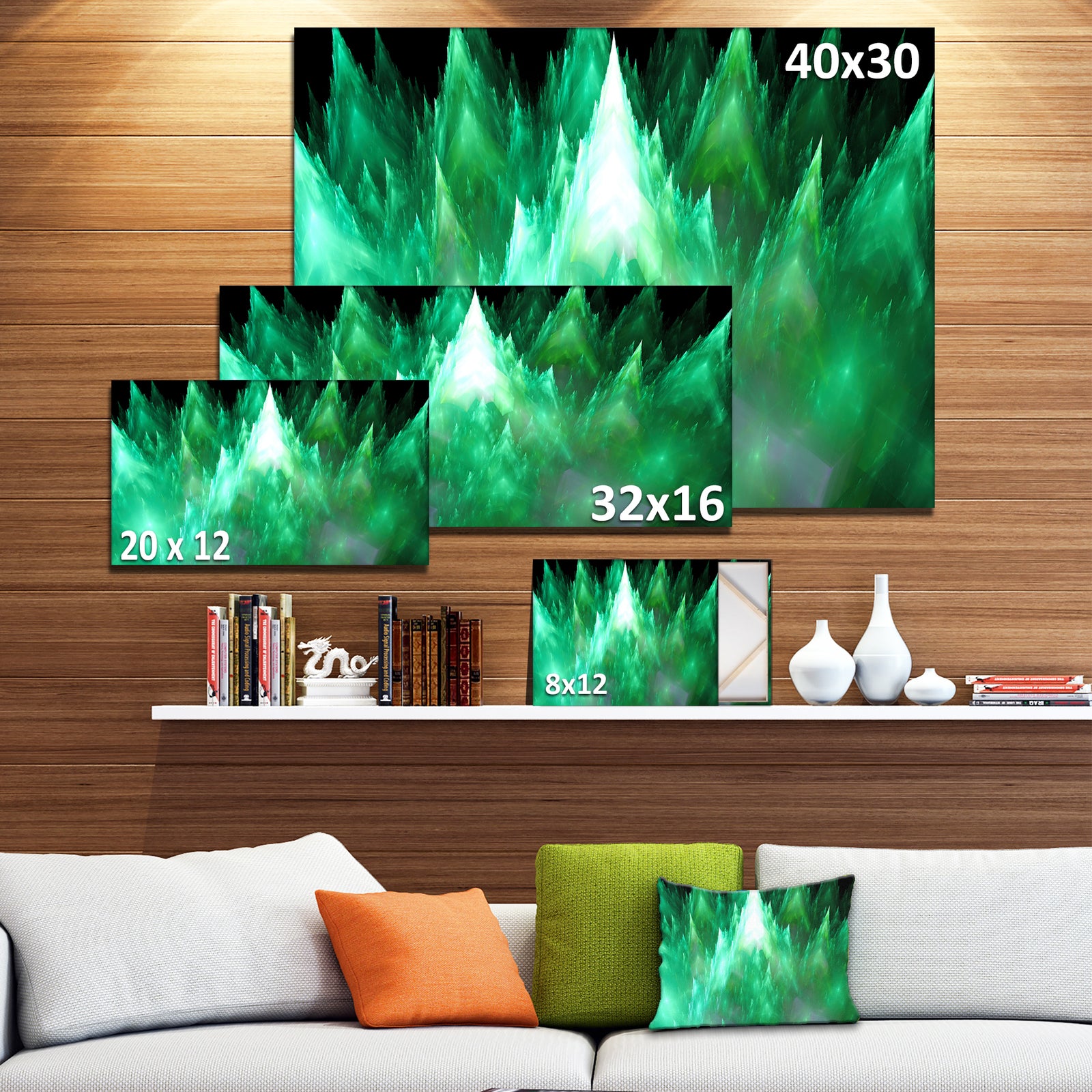 Green Fractal Crystals Design - Extra Large Abstract Canvas Art Print