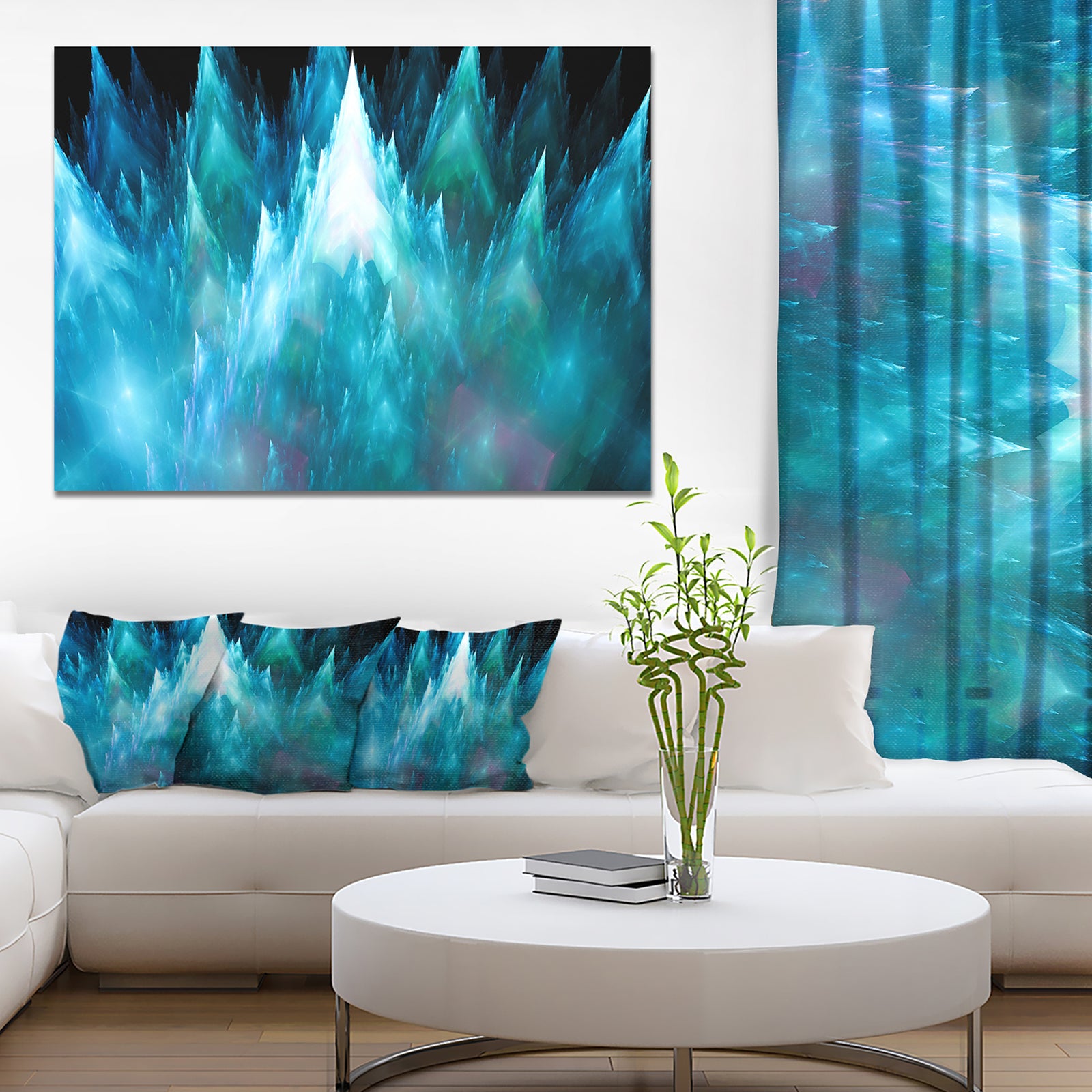Blue Fractal Crystals Design - Extra Large Abstract Canvas Art Print