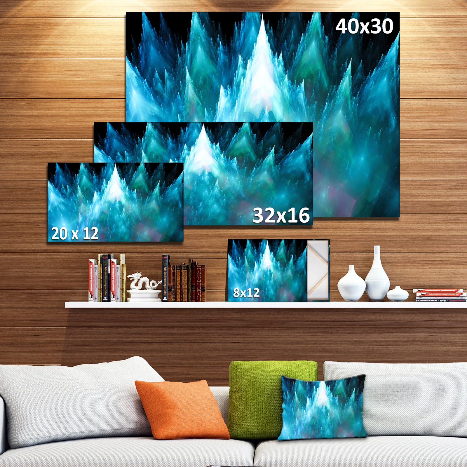 Blue Fractal Crystals Design - Extra Large Abstract Canvas Art Print