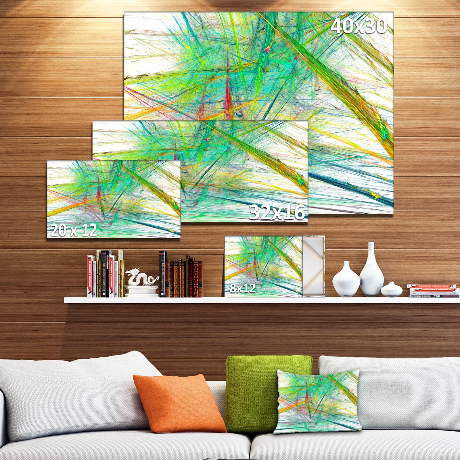 Green Magical Fractal Pattern - Extra Large Abstract Canvas Art Print