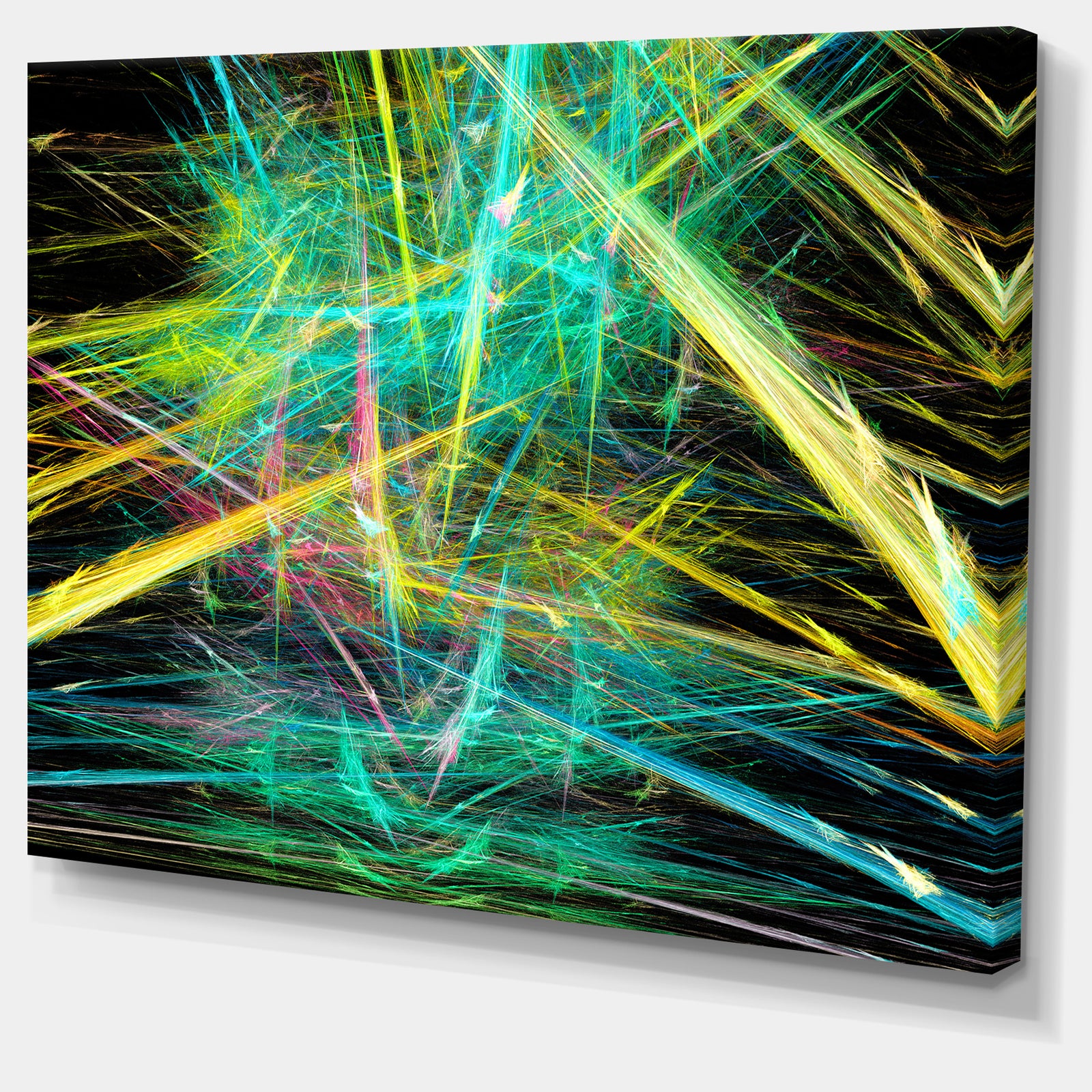 Green Yellow Magical Fractal Pattern - Extra Large Abstract Canvas Wall Art
