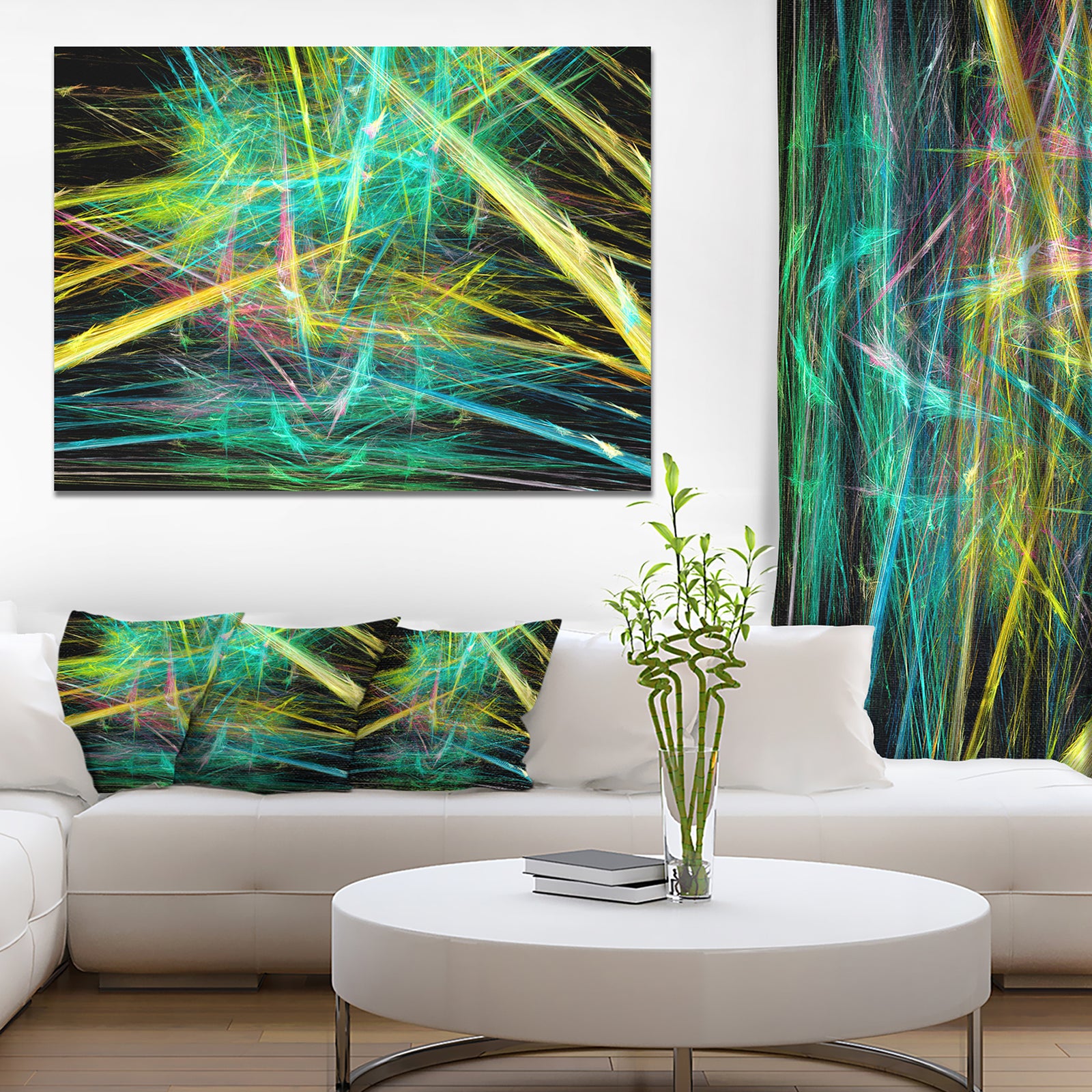 Green Yellow Magical Fractal Pattern - Extra Large Abstract Canvas Wall Art