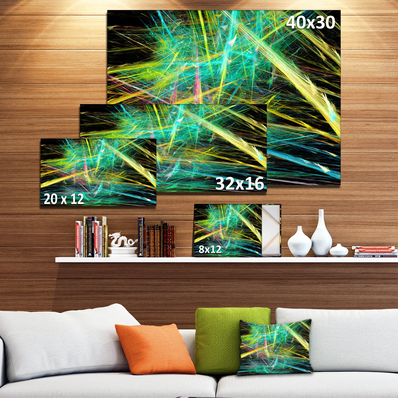 Green Yellow Magical Fractal Pattern - Extra Large Abstract Canvas Wall Art
