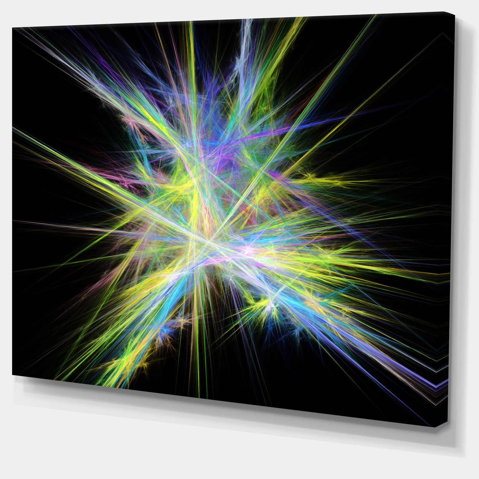 Yellow Blue Chaos Multicolored Rays - Extra Large Abstract Canvas Wall Art