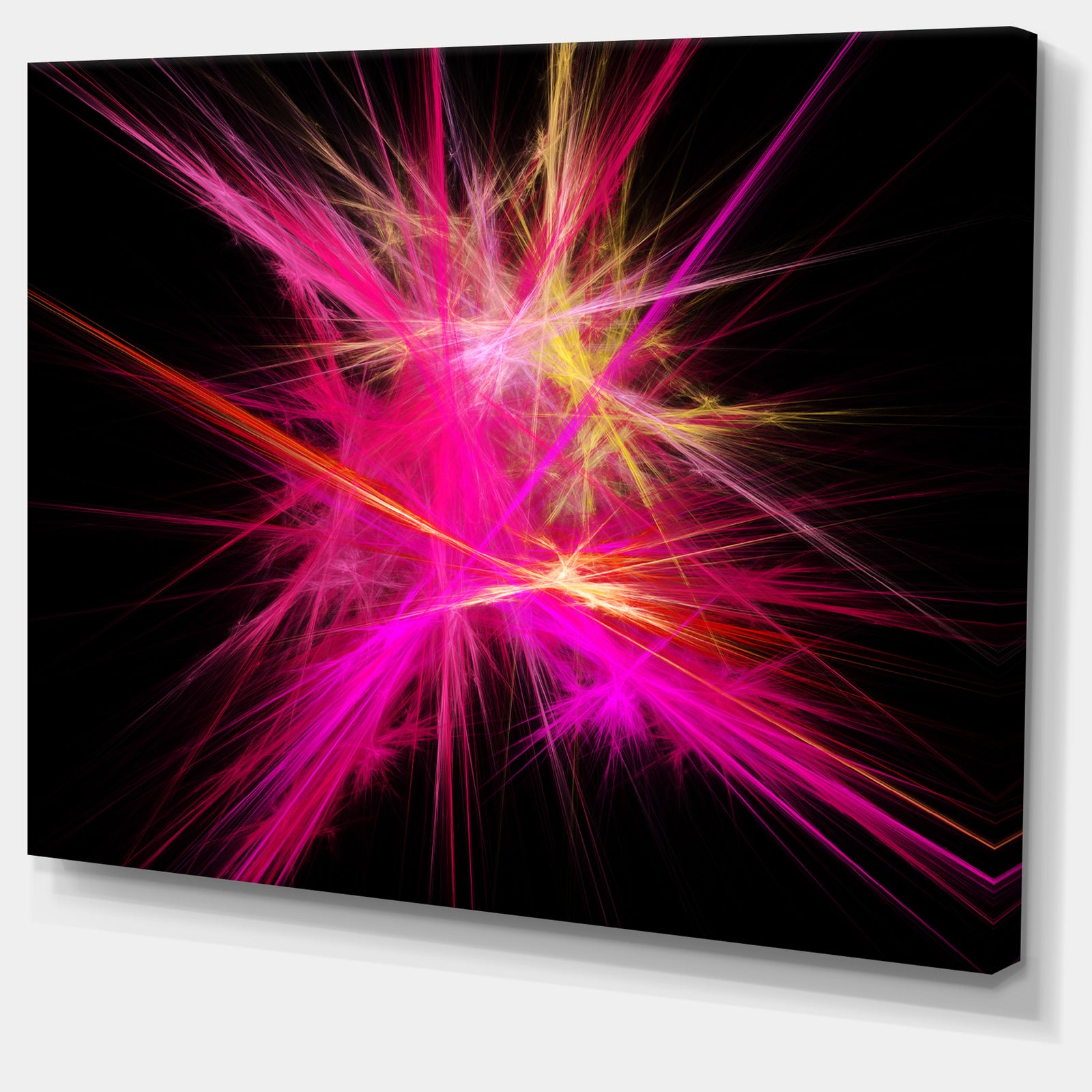 Pink Fractal Chaos Multicolored Rays - Extra Large Abstract Canvas Wall Art