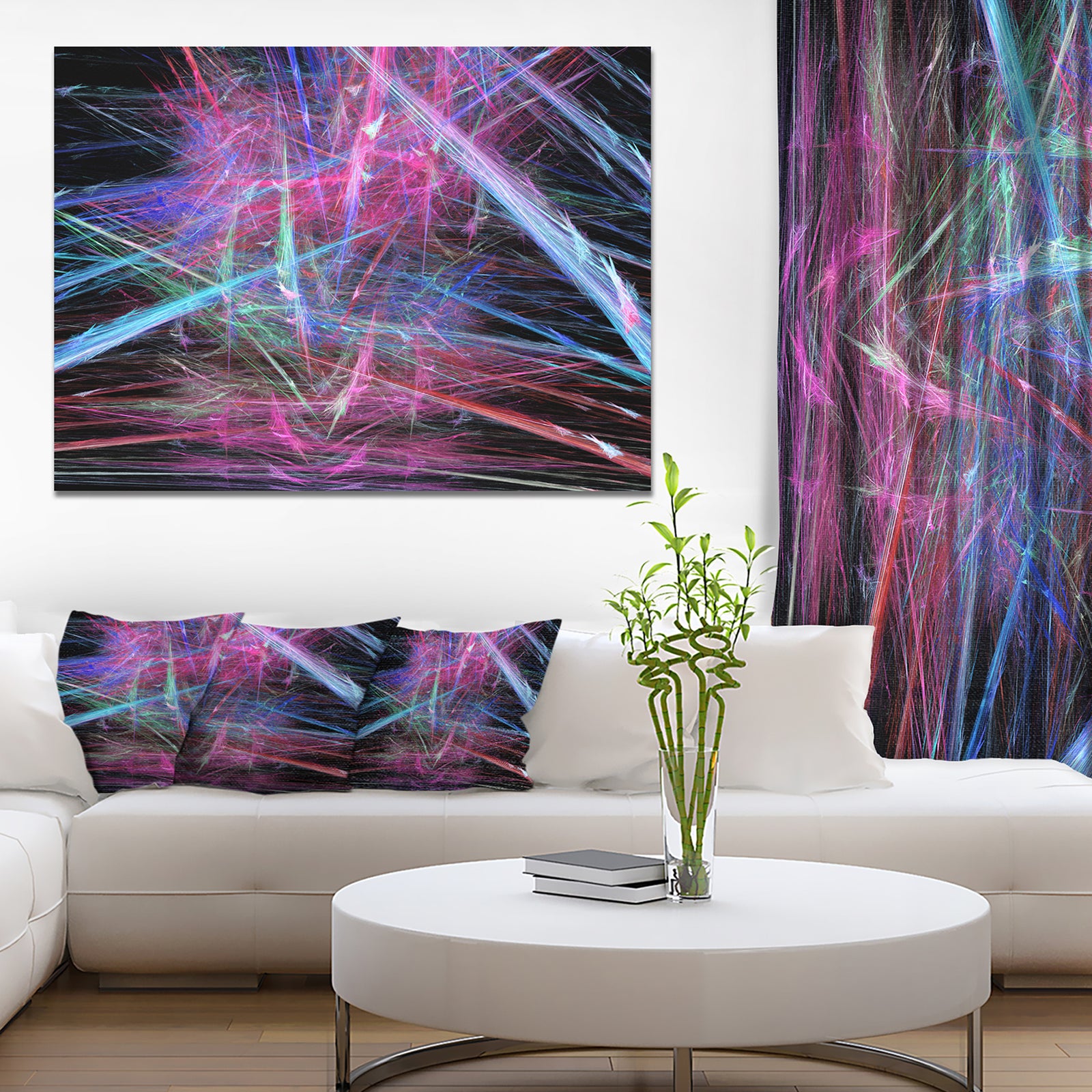 Pink Blue Magical Fractal Pattern - Extra Large Abstract Canvas Wall Art