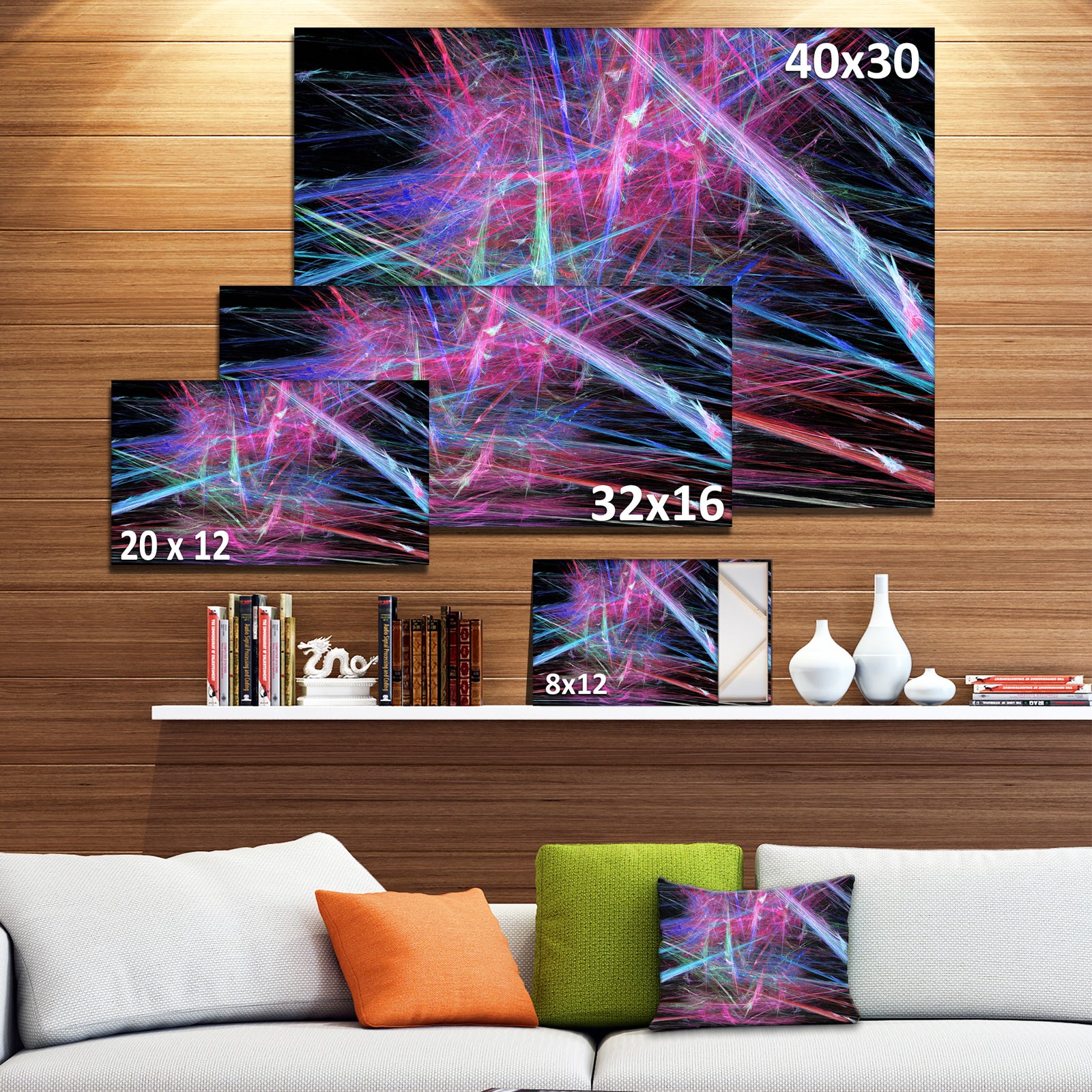 Pink Blue Magical Fractal Pattern - Extra Large Abstract Canvas Wall Art