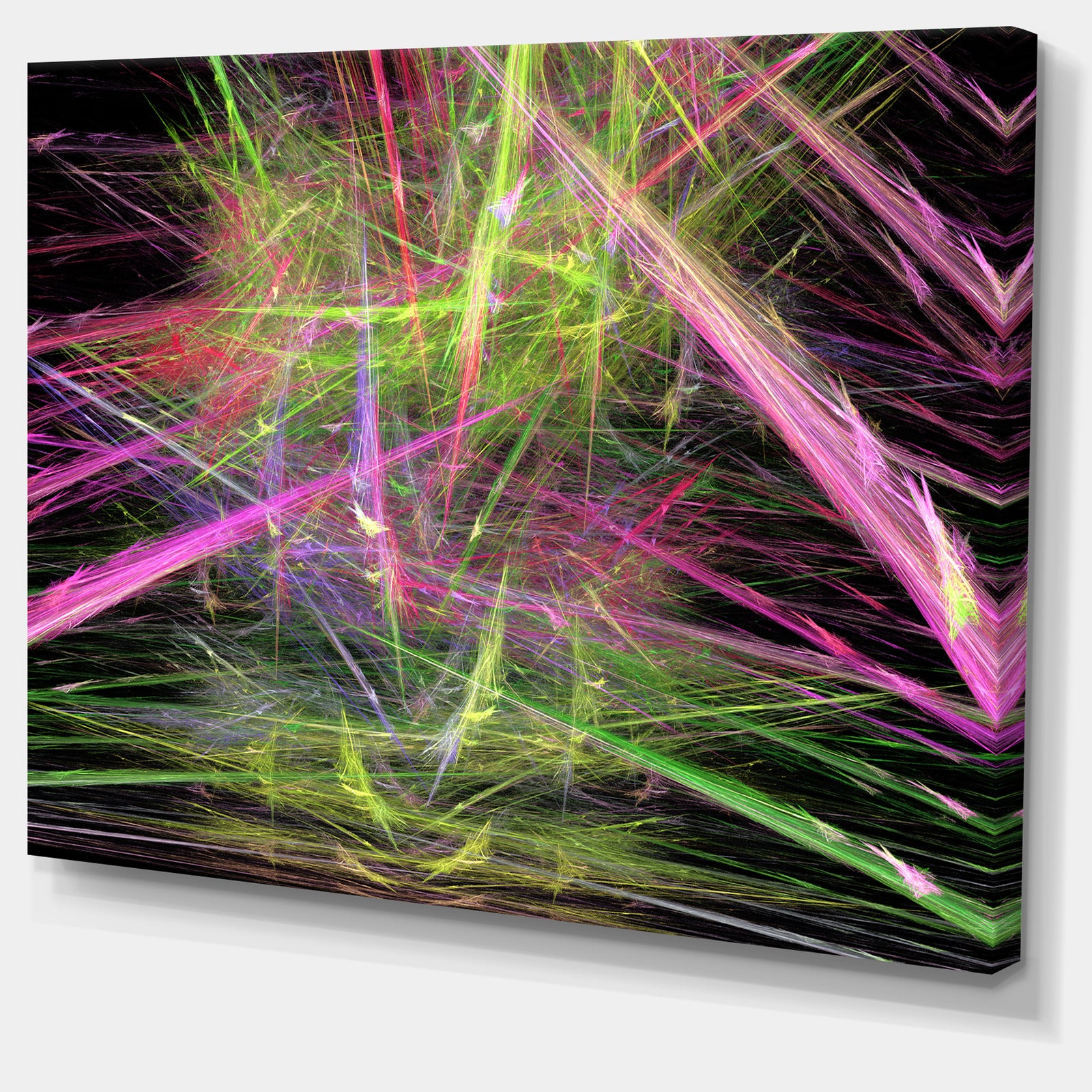 Green Pink Magical Fractal Pattern - Extra Large Abstract Canvas Wall Art
