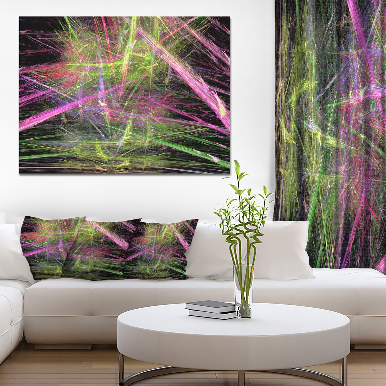 Green Pink Magical Fractal Pattern - Extra Large Abstract Canvas Wall Art