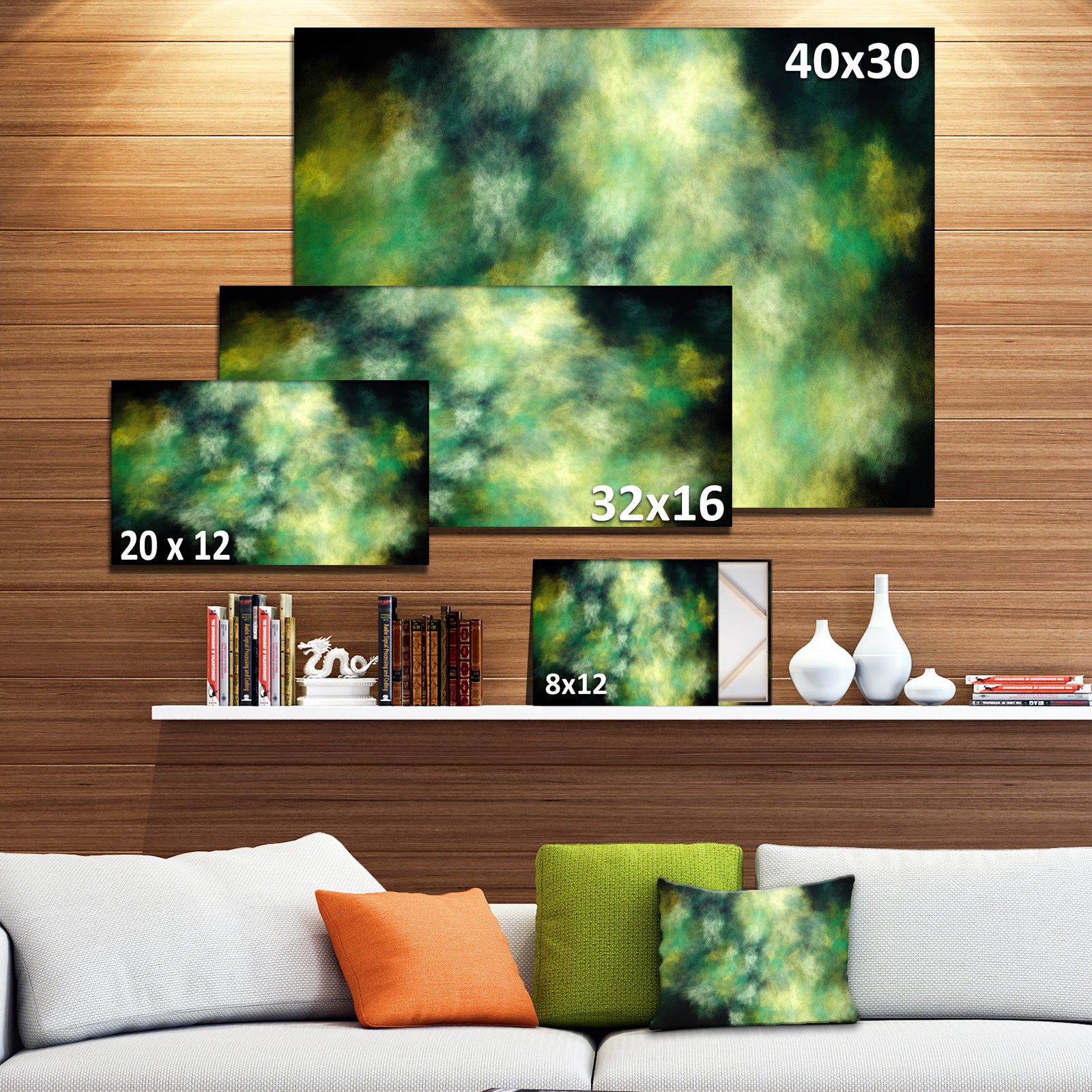 Perfect Green Starry Sky - Extra Large Abstract Canvas Wall Art