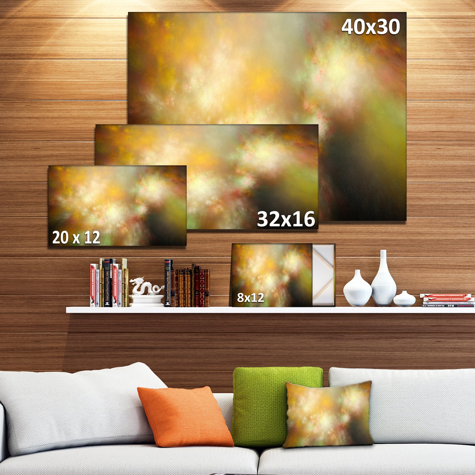 Perfect Yellow Green Starry Sky - Extra Large Abstract Canvas Art Print