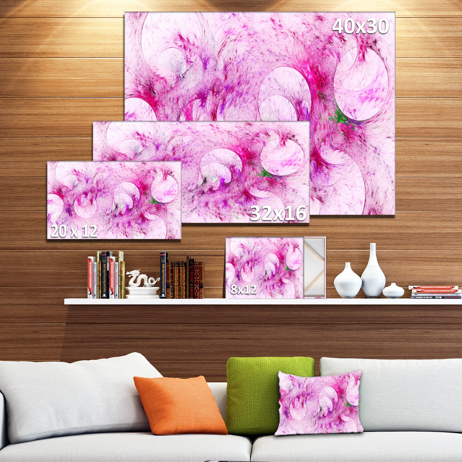 Pink White Fractal Glass Texture - Abstract Artwork on Canvas