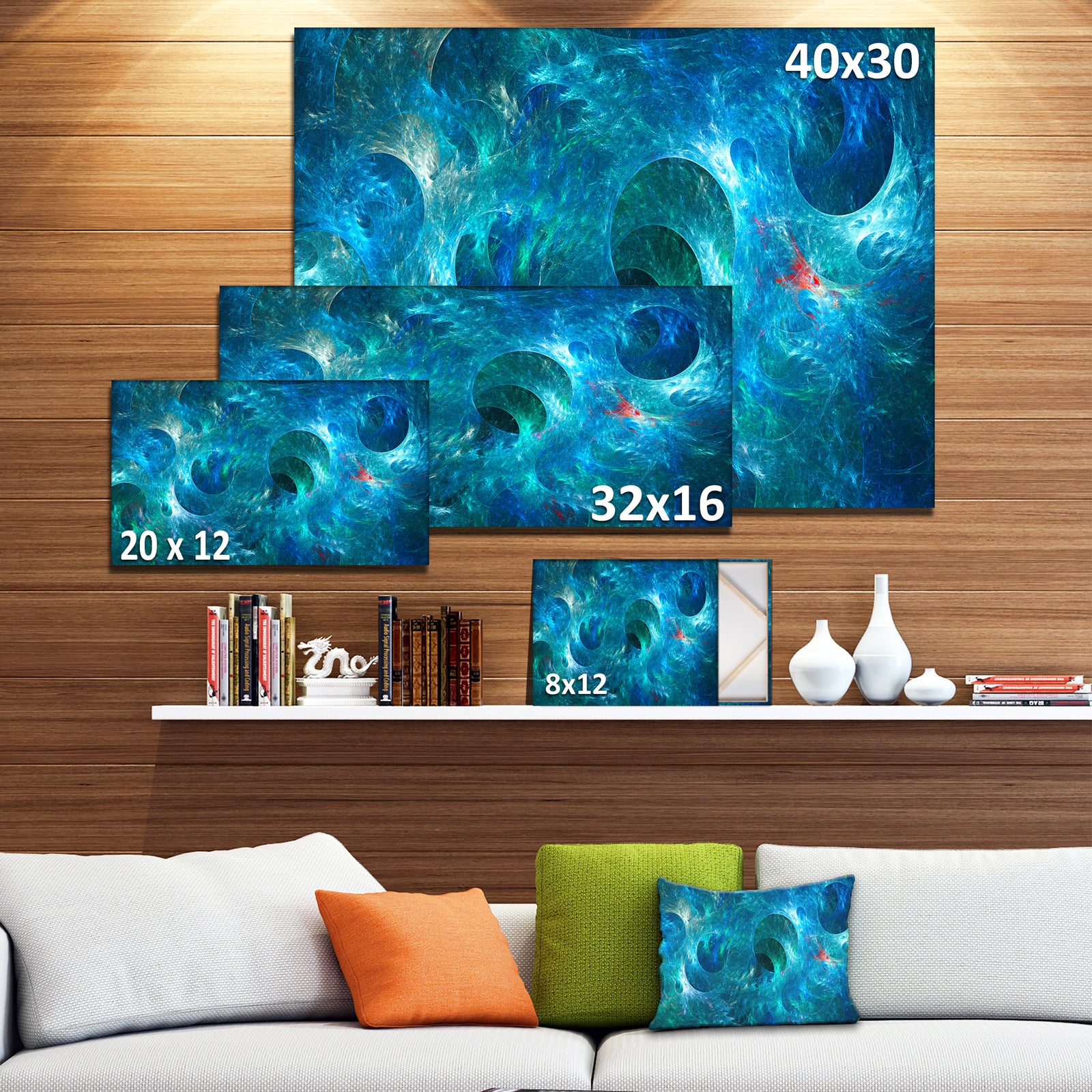 Blue Circles Fractal Texture - Abstract Artwork on Canvas