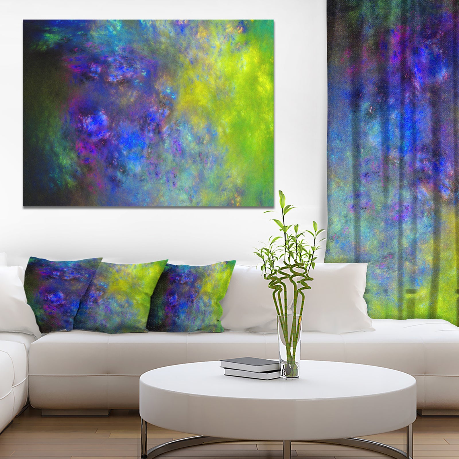Blue Green Starry Fractal Sky - Abstract Artwork on Canvas