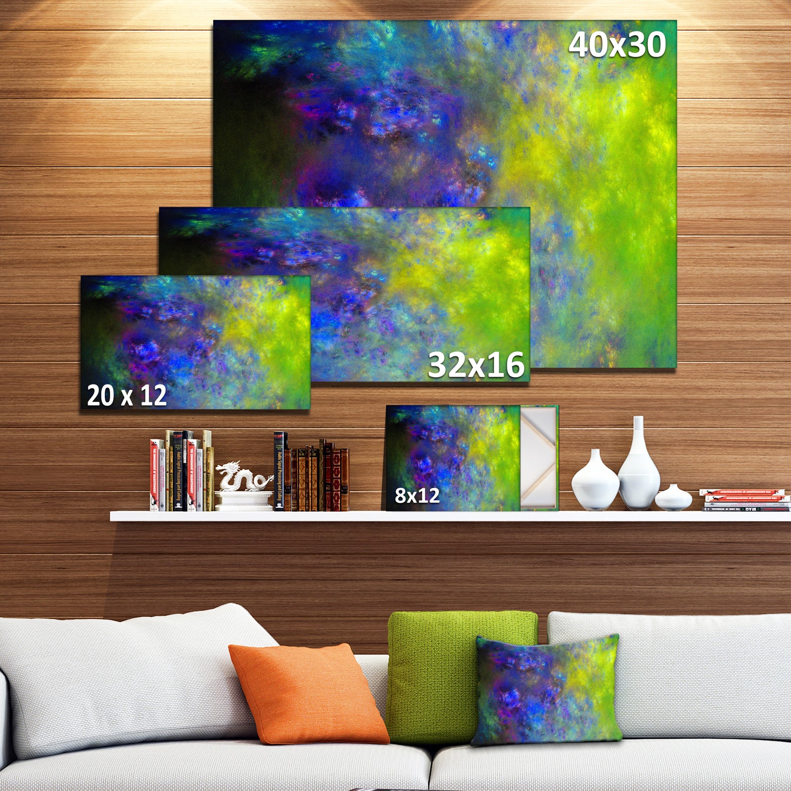 Blue Green Starry Fractal Sky - Abstract Artwork on Canvas