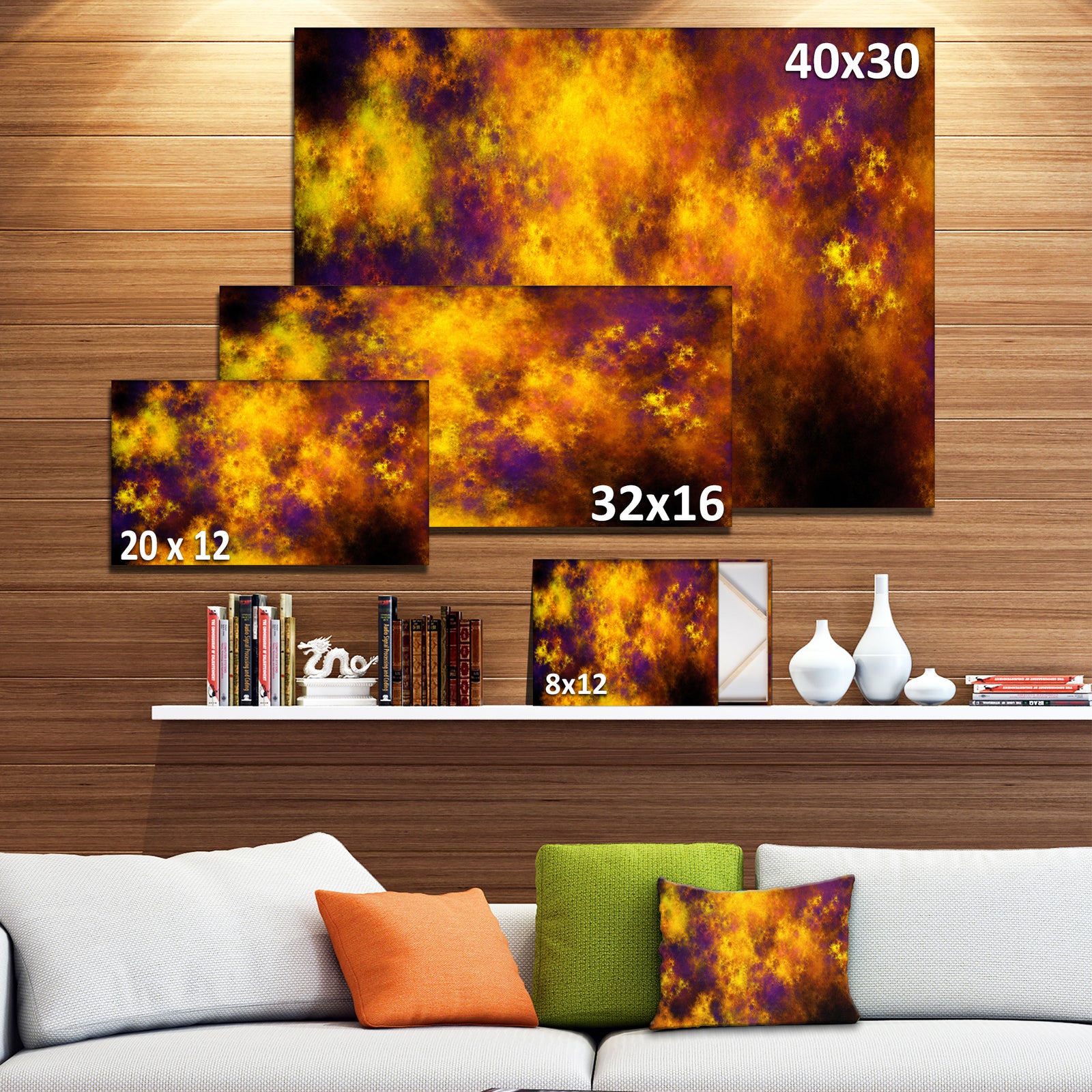 Cloudy Orange Starry Fractal Sky - Abstract Artwork on Canvas