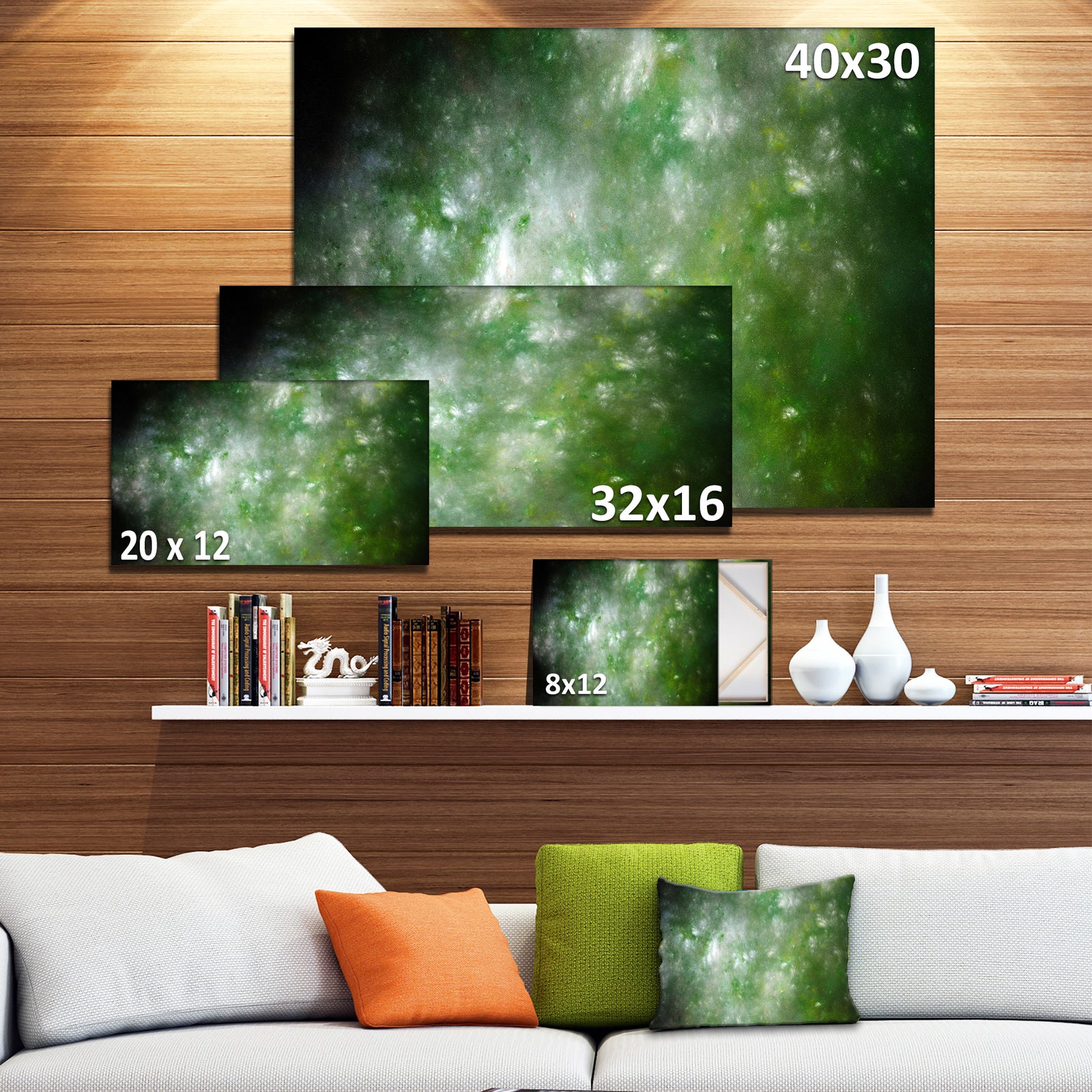 Blur Green Starry Fractal Sky - Abstract Artwork on Canvas