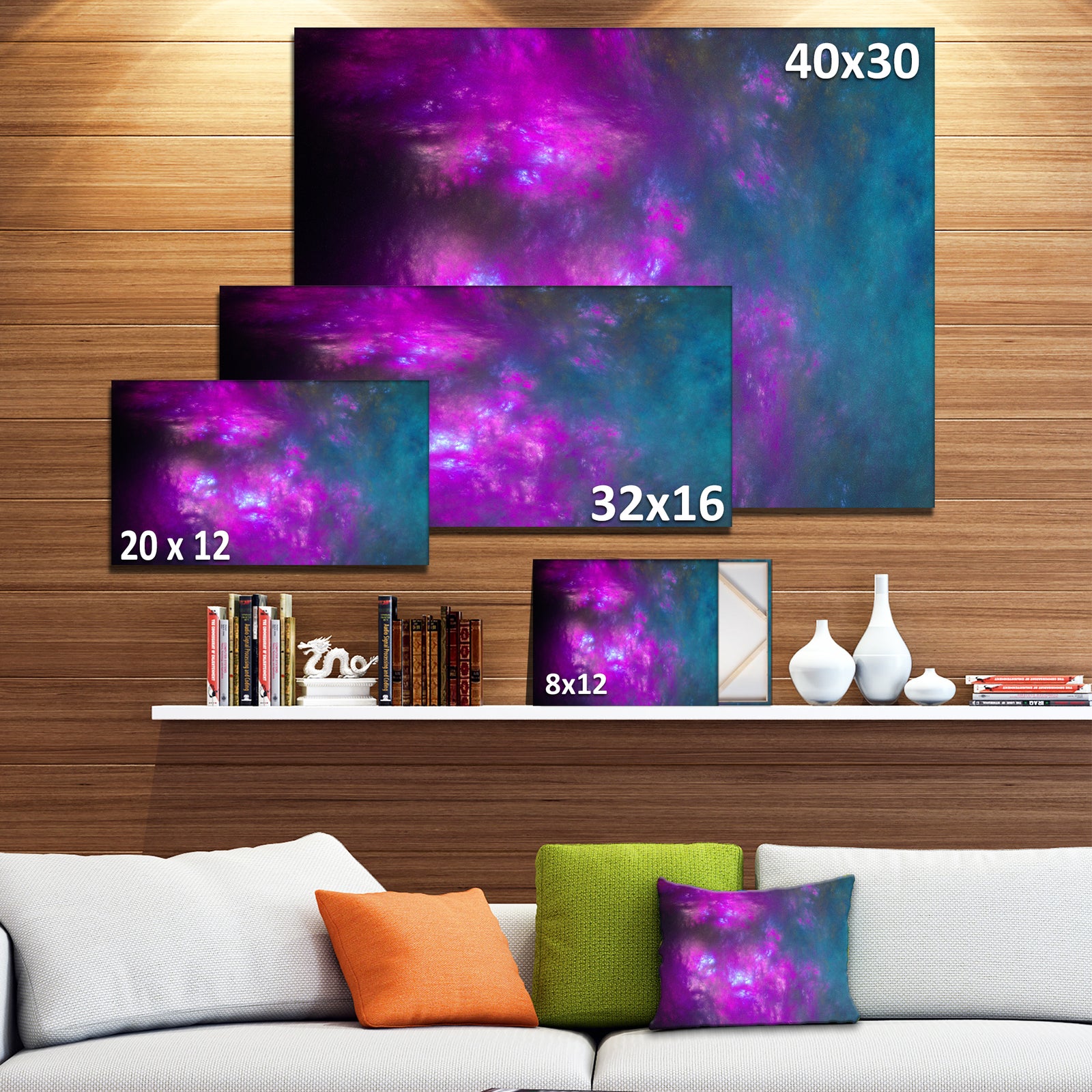 Purple Blue Starry Fractal Sky - Abstract Artwork on Canvas