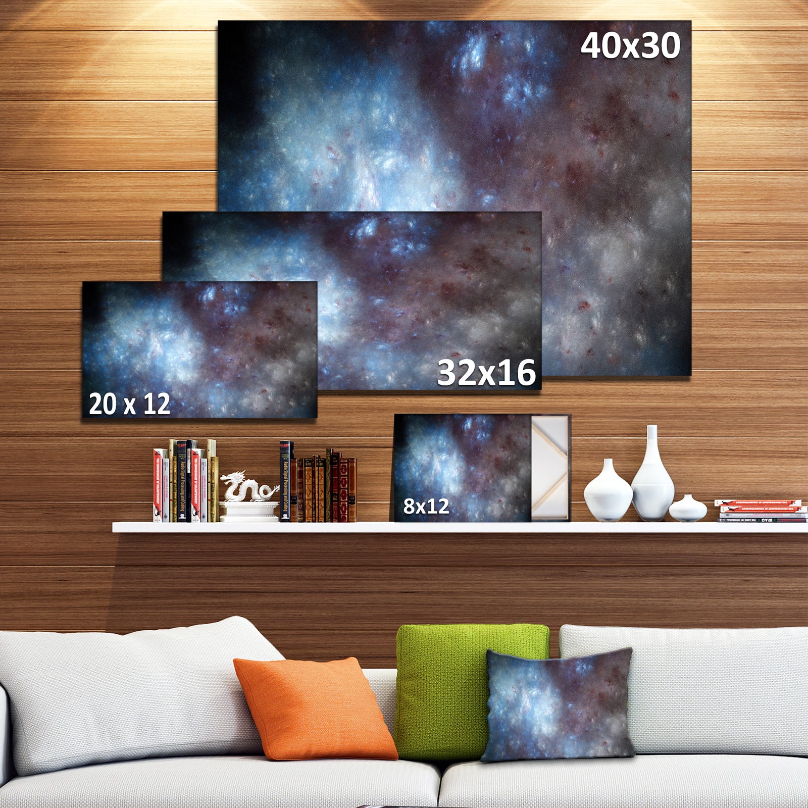 Blue Grey Starry Fractal Sky - Abstract Art on Canvas