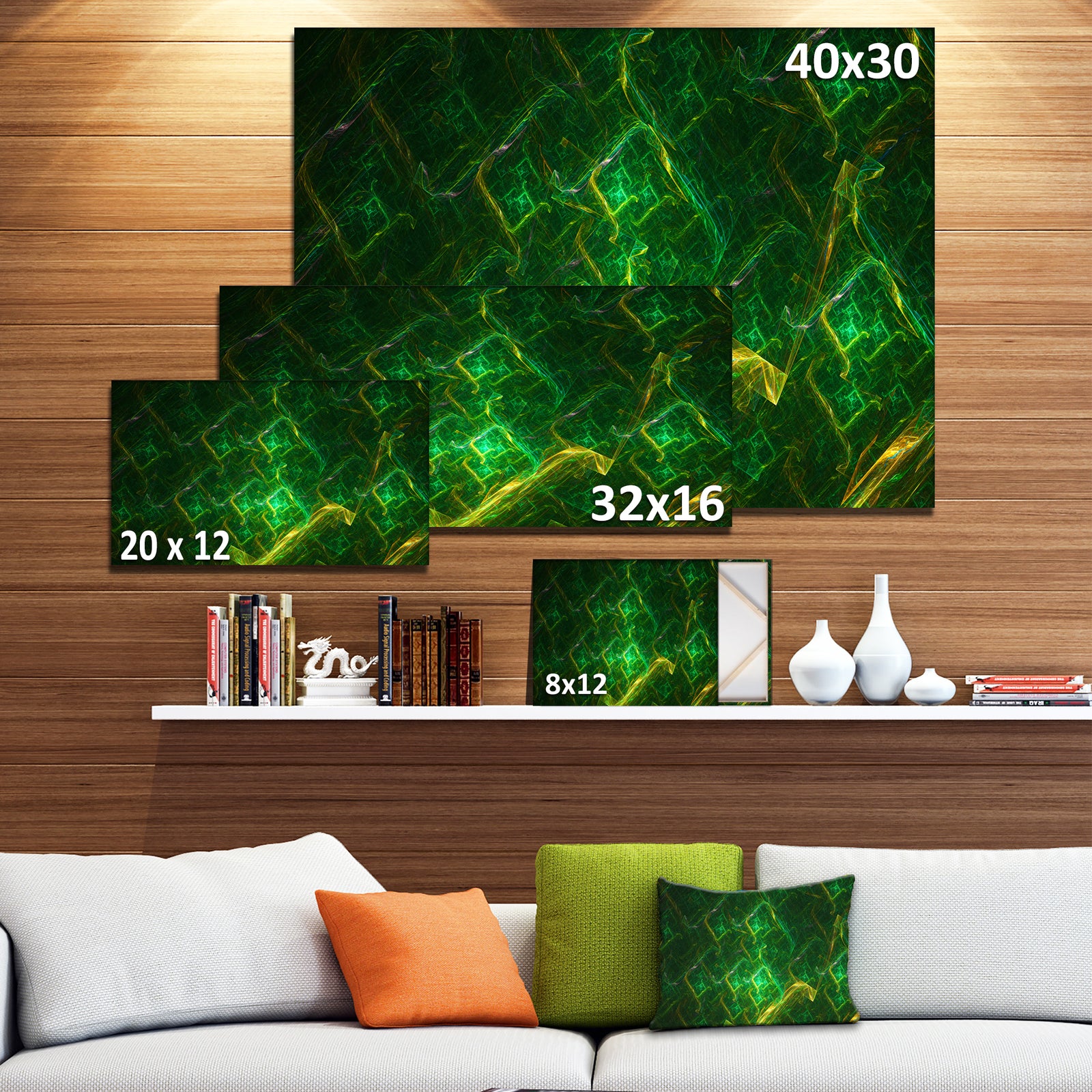 Green Fractal Electric Lightning - Abstract Art on Canvas