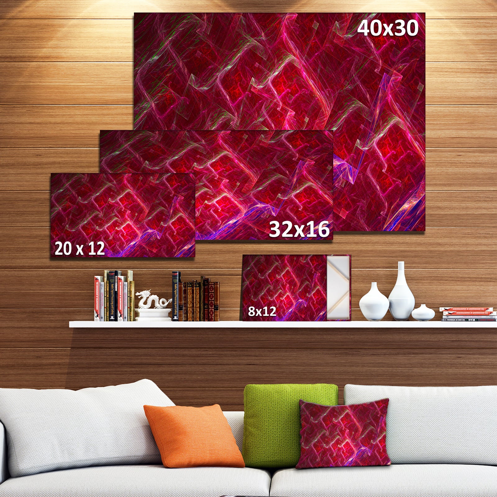 Red Fractal Electric Lightning - Abstract Art on Canvas