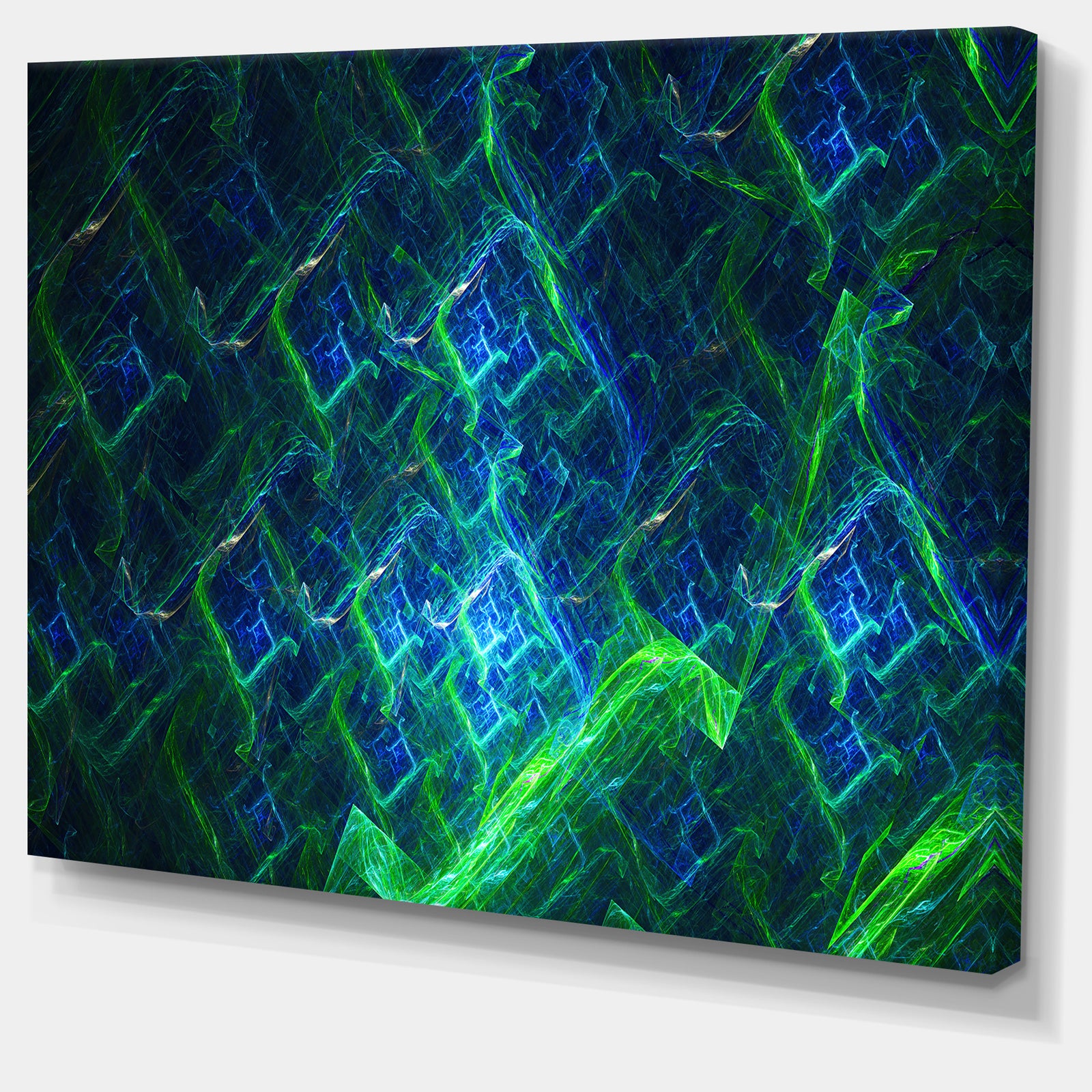 Green Blue Electric Lightning - Abstract Art on Canvas