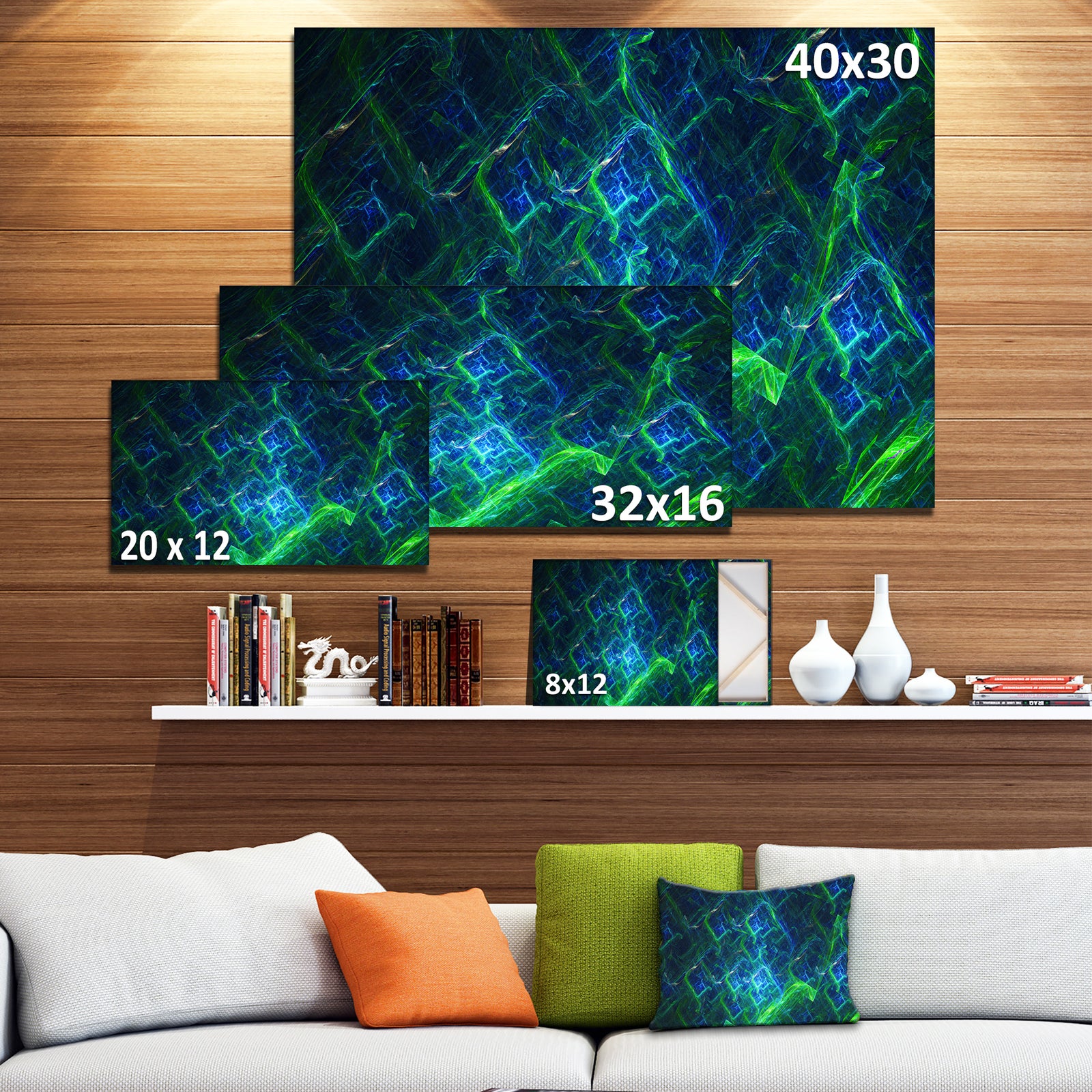 Green Blue Electric Lightning - Abstract Art on Canvas