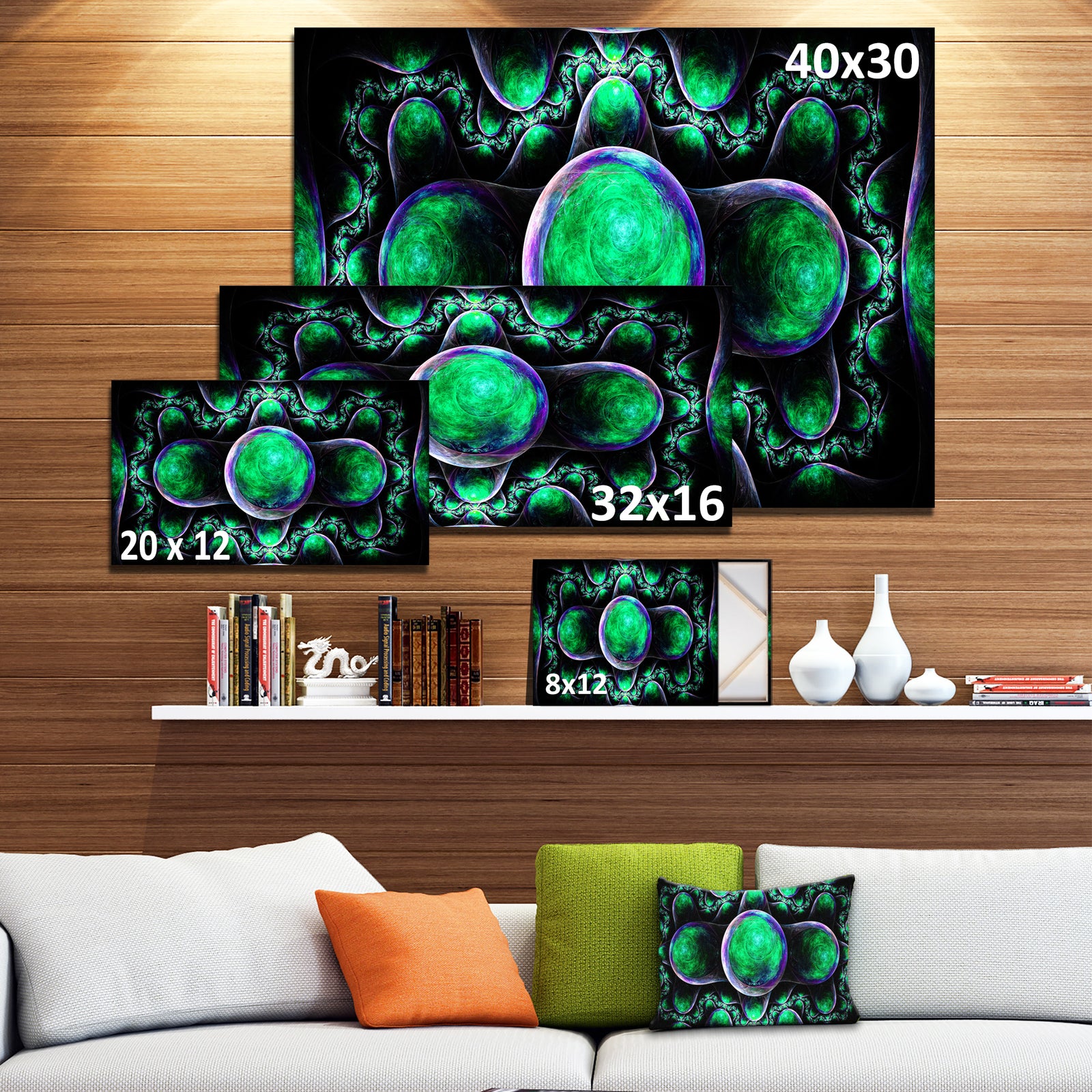 Green Exotic Fractal Pattern - Abstract Art on Canvas