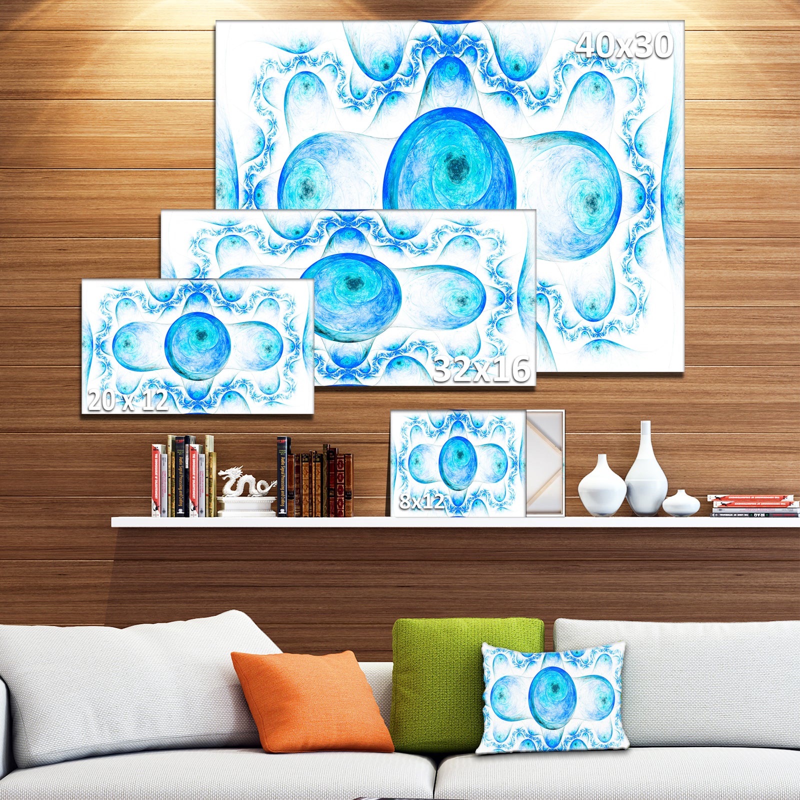 Blue Exotic Fractal Pattern - Abstract Art on Canvas
